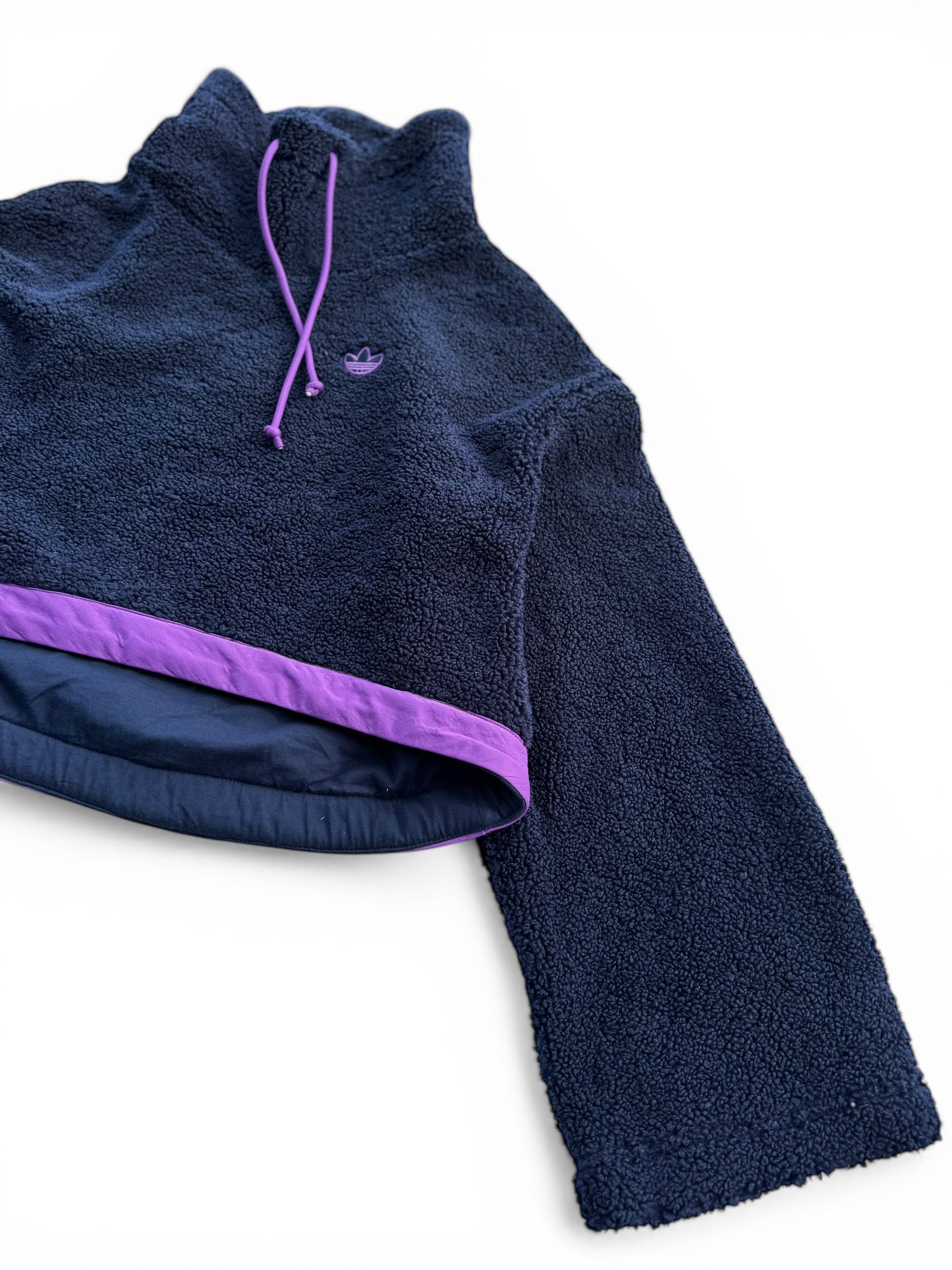 Adidas Sherpa Teddy Cropped Hoodie bluza z kapturem fioletowa cozy oversized