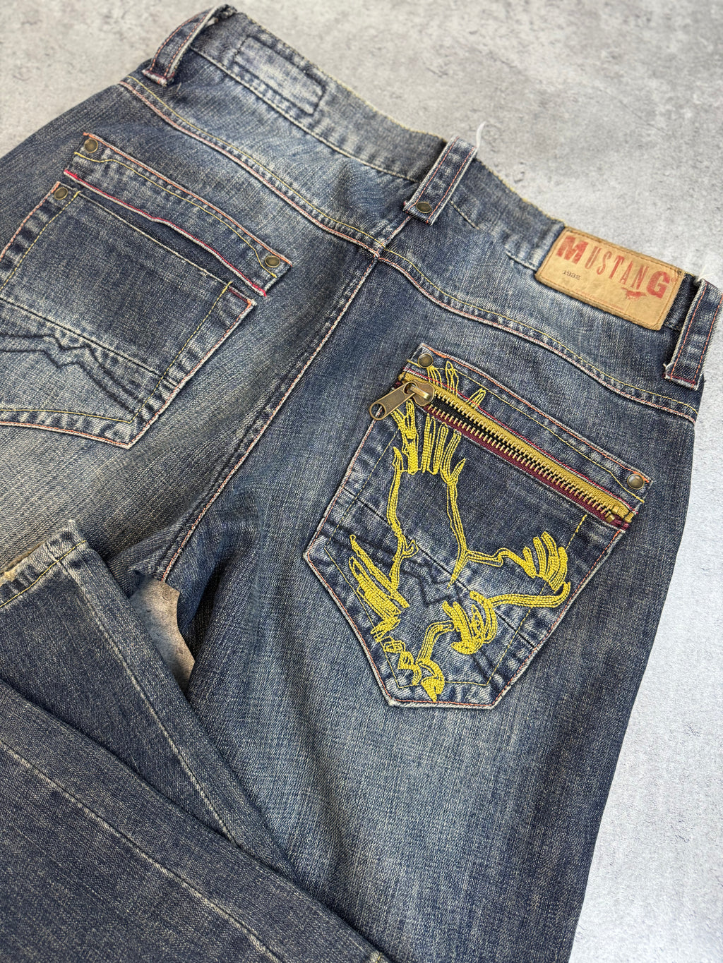 Mustang Archieve Eagle Embroidery Y2K straight fit jeans spodnie jeansowe