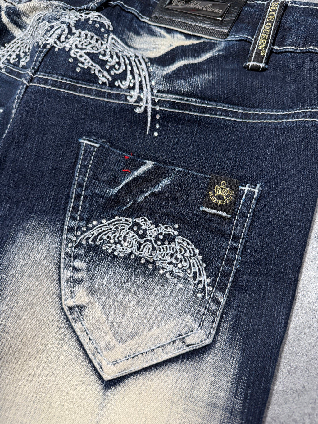 2000s flare tribal blue queen washed jeans y2k dzwony