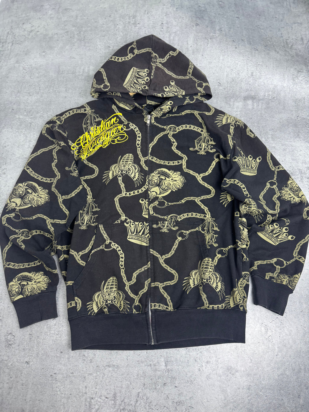 Christian Audigier Ed Hardy Bluza z Kapturem Fleece Y2K Vintage Tattoo smet Czaszka Skull