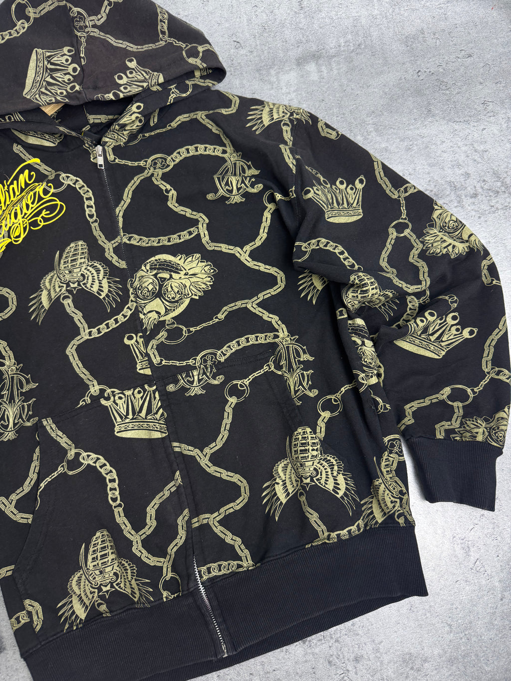 Christian Audigier Ed Hardy Bluza z Kapturem Fleece Y2K Vintage Tattoo smet Czaszka Skull