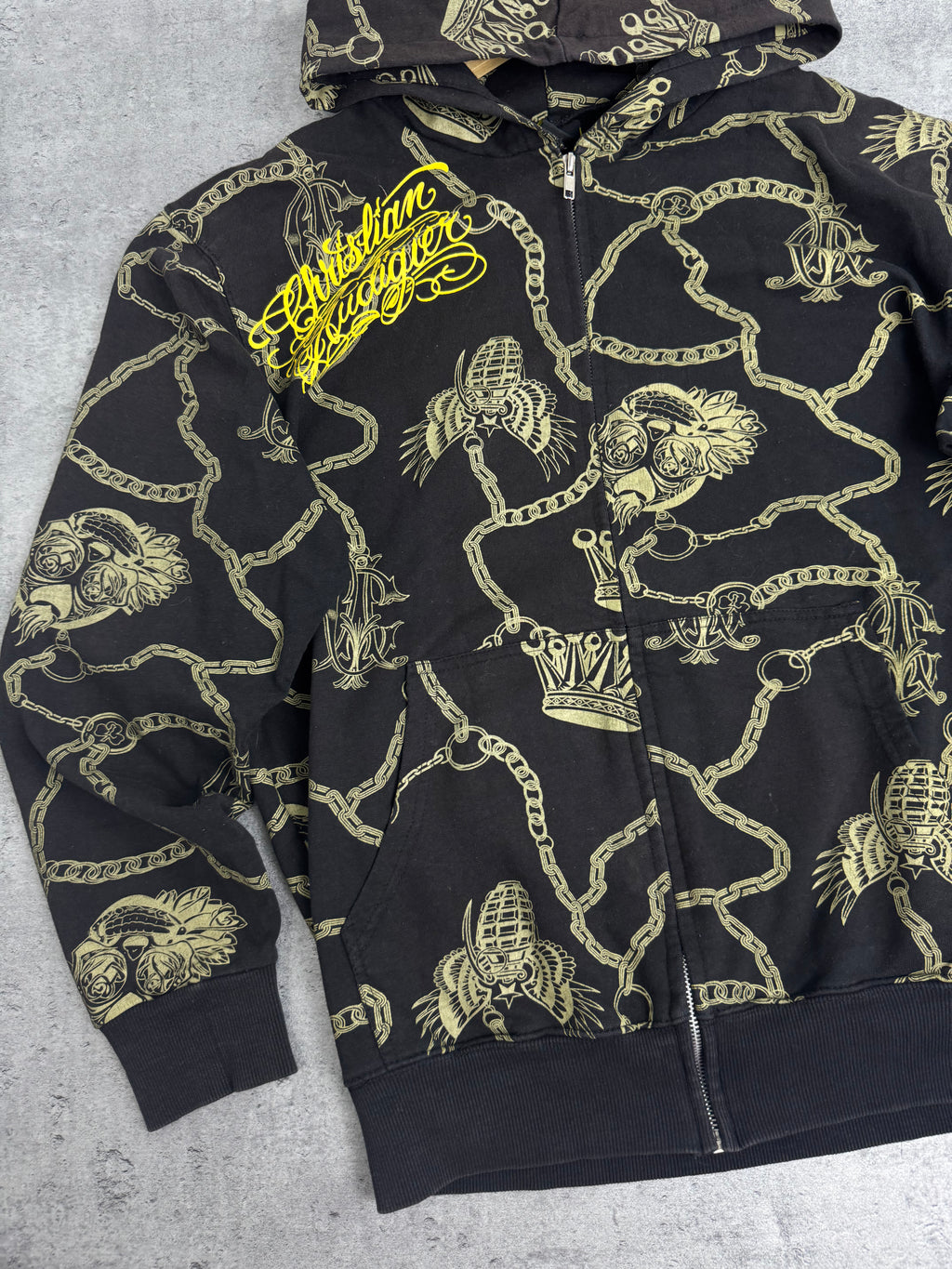Christian Audigier Ed Hardy Bluza z Kapturem Fleece Y2K Vintage Tattoo smet Czaszka Skull