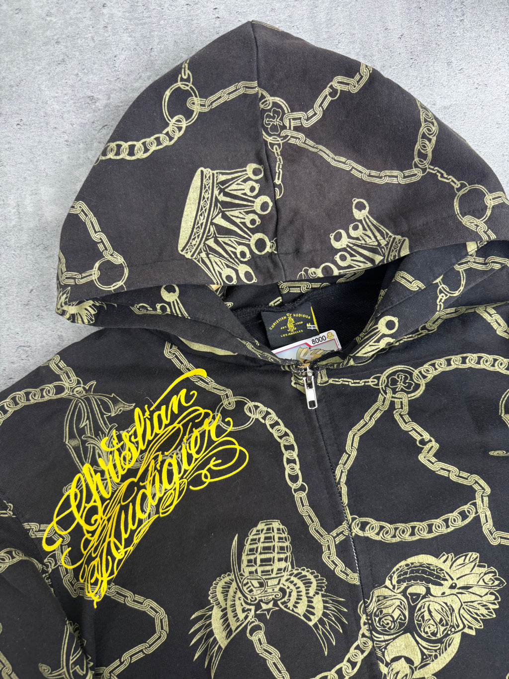 Christian Audigier Ed Hardy Bluza z Kapturem Fleece Y2K Vintage Tattoo smet Czaszka Skull
