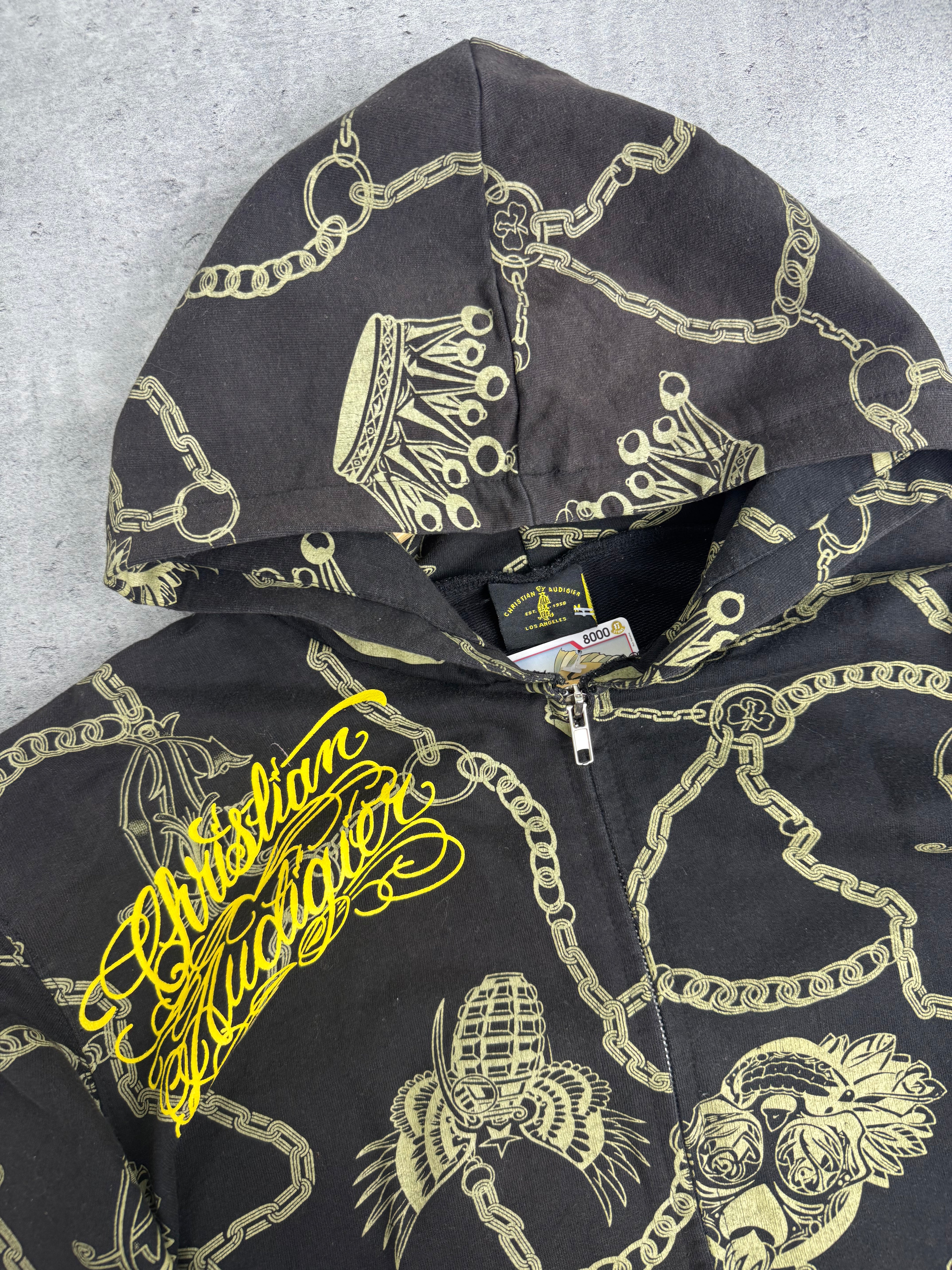 Christian Audigier Ed Hardy Bluza z Kapturem Fleece Y2K Vintage Tattoo smet Czaszka Skull