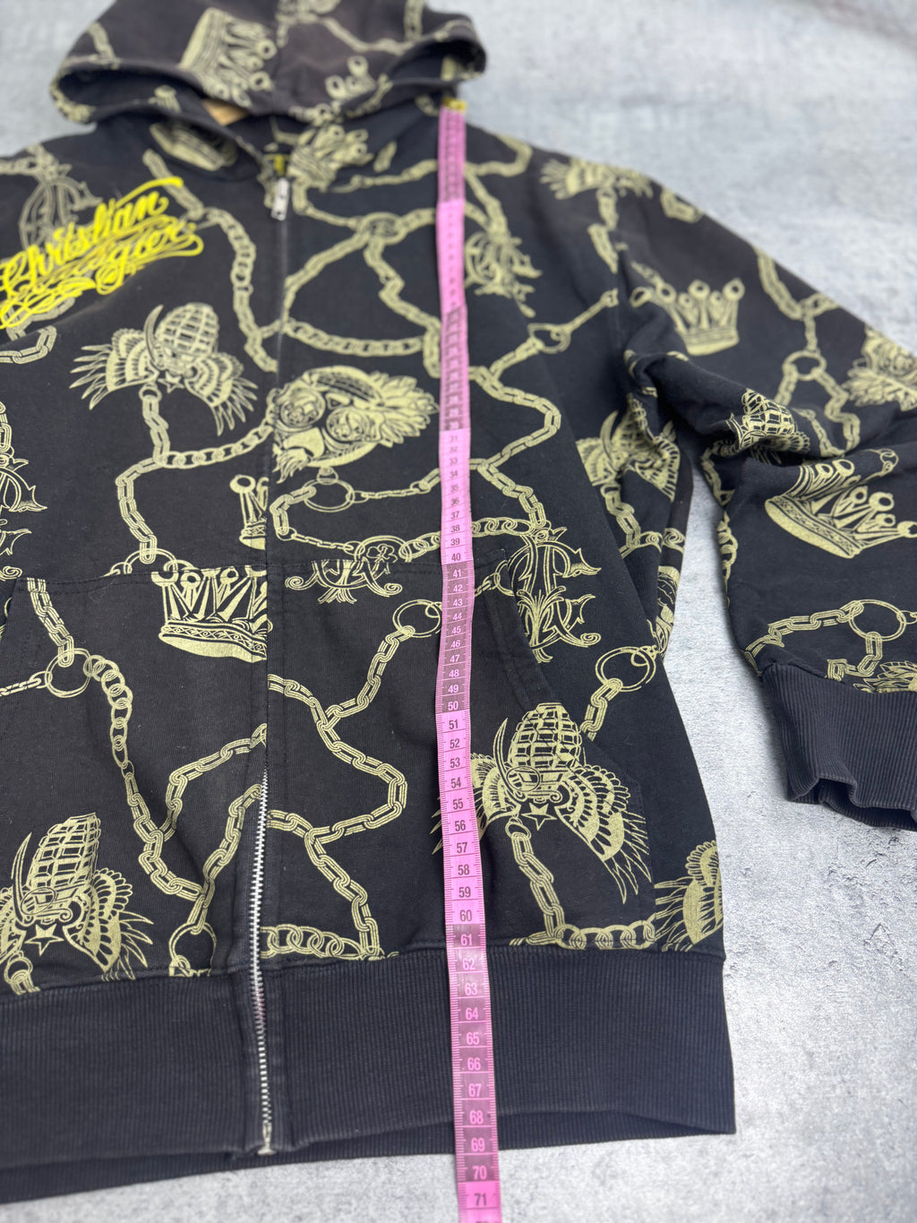 Christian Audigier Ed Hardy Bluza z Kapturem Fleece Y2K Vintage Tattoo smet Czaszka Skull