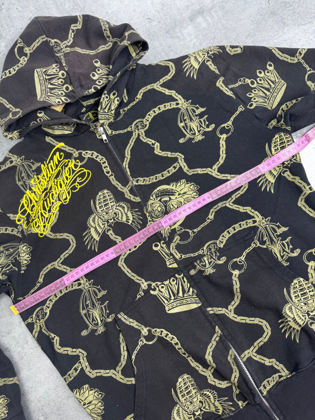 Christian Audigier Ed Hardy Bluza z Kapturem Fleece Y2K Vintage Tattoo smet Czaszka Skull