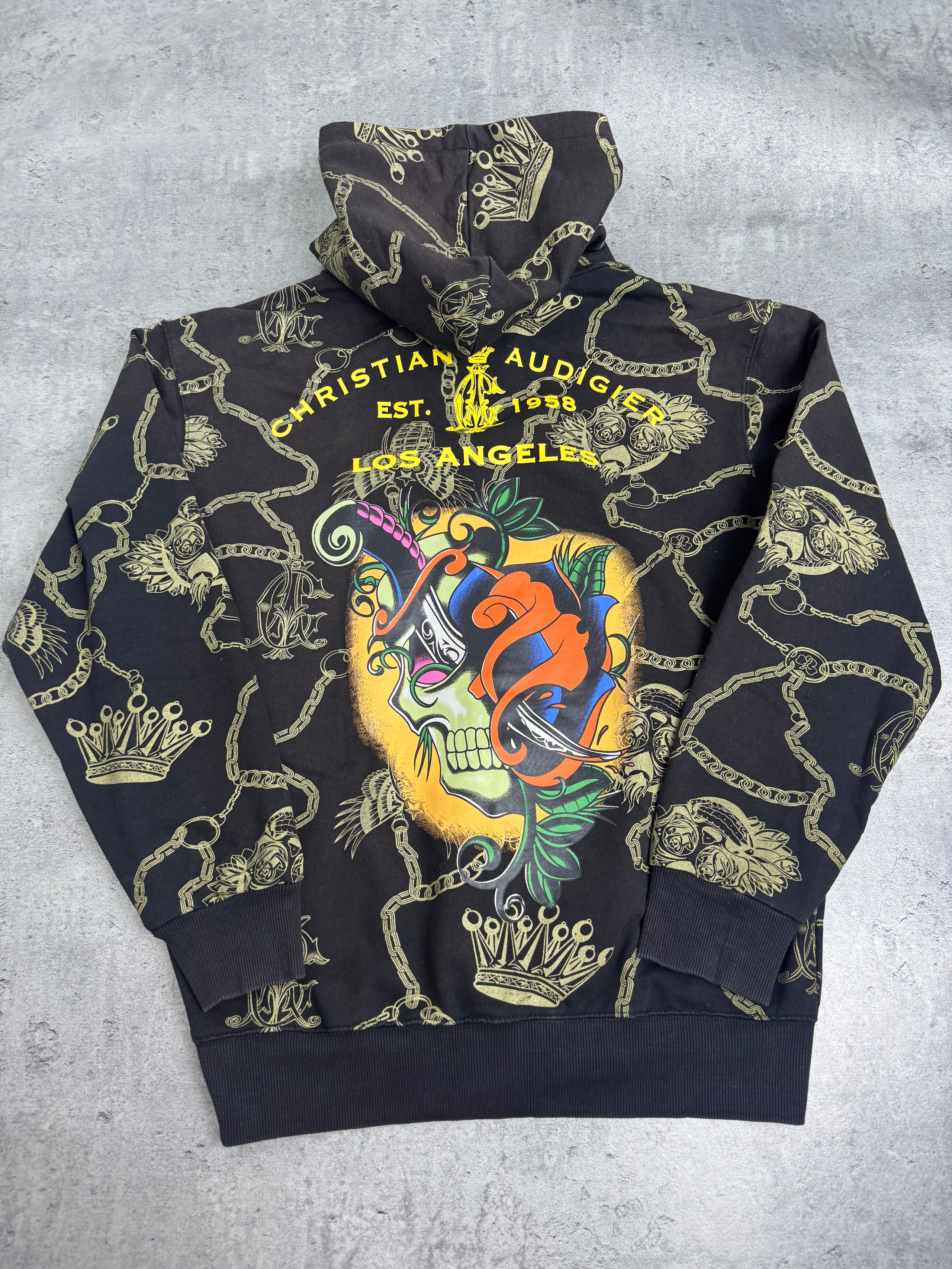 Christian Audigier Ed Hardy Bluza z Kapturem Fleece Y2K Vintage Tattoo smet Czaszka Skull