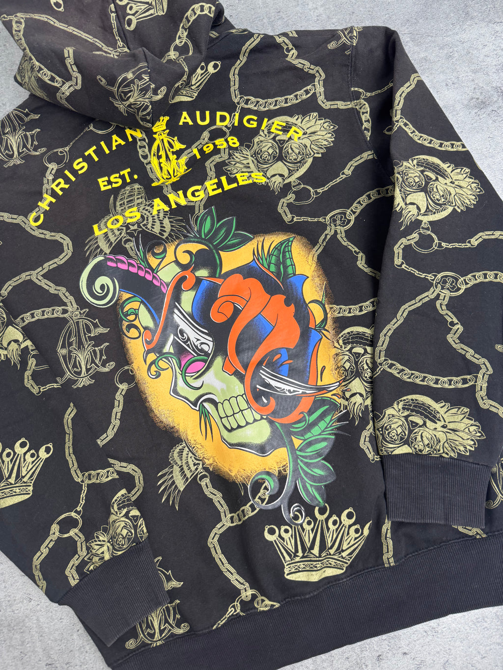 Christian Audigier Ed Hardy Bluza z Kapturem Fleece Y2K Vintage Tattoo smet Czaszka Skull