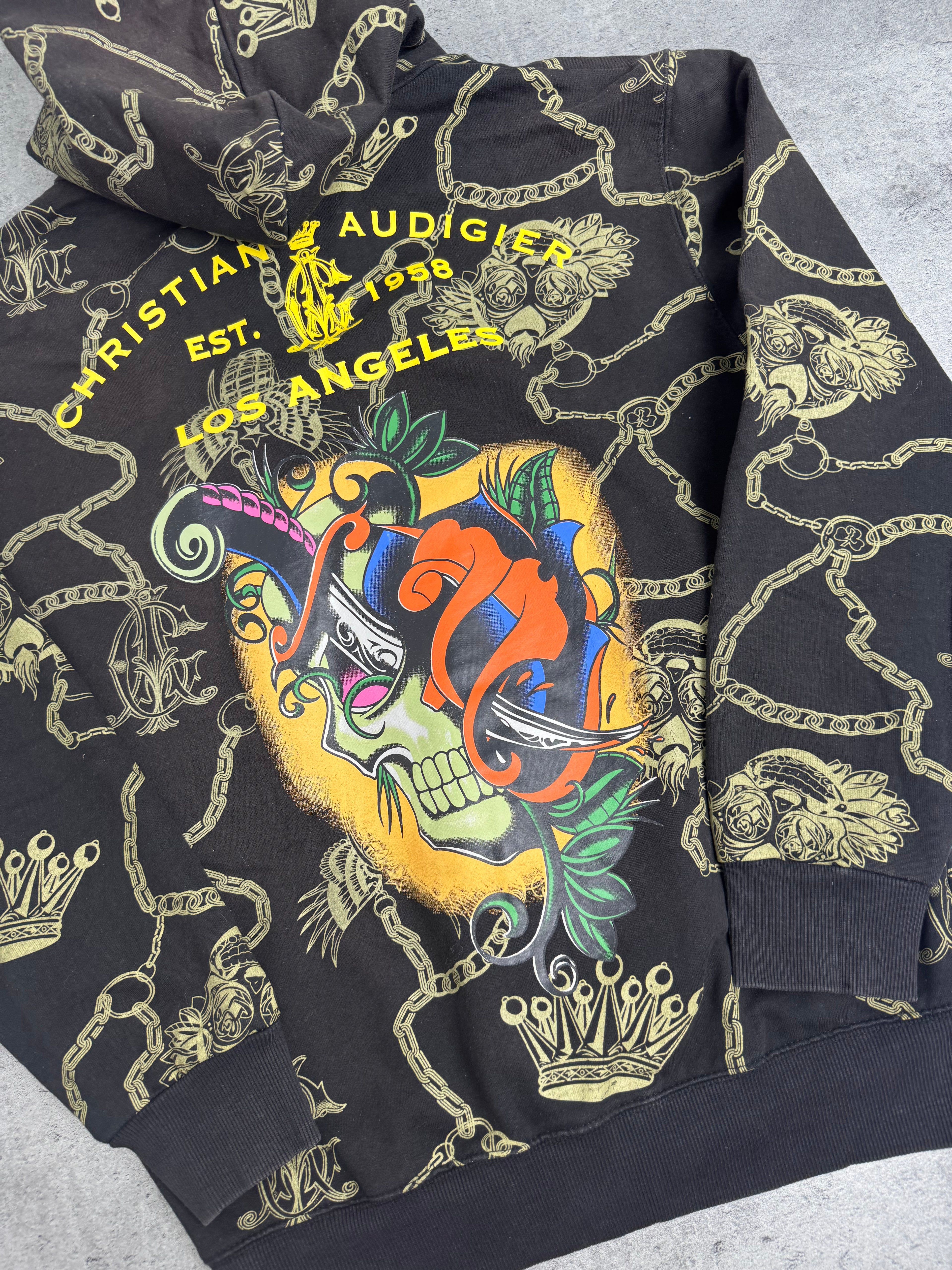 Christian Audigier Ed Hardy Bluza z Kapturem Fleece Y2K Vintage Tattoo smet Czaszka Skull