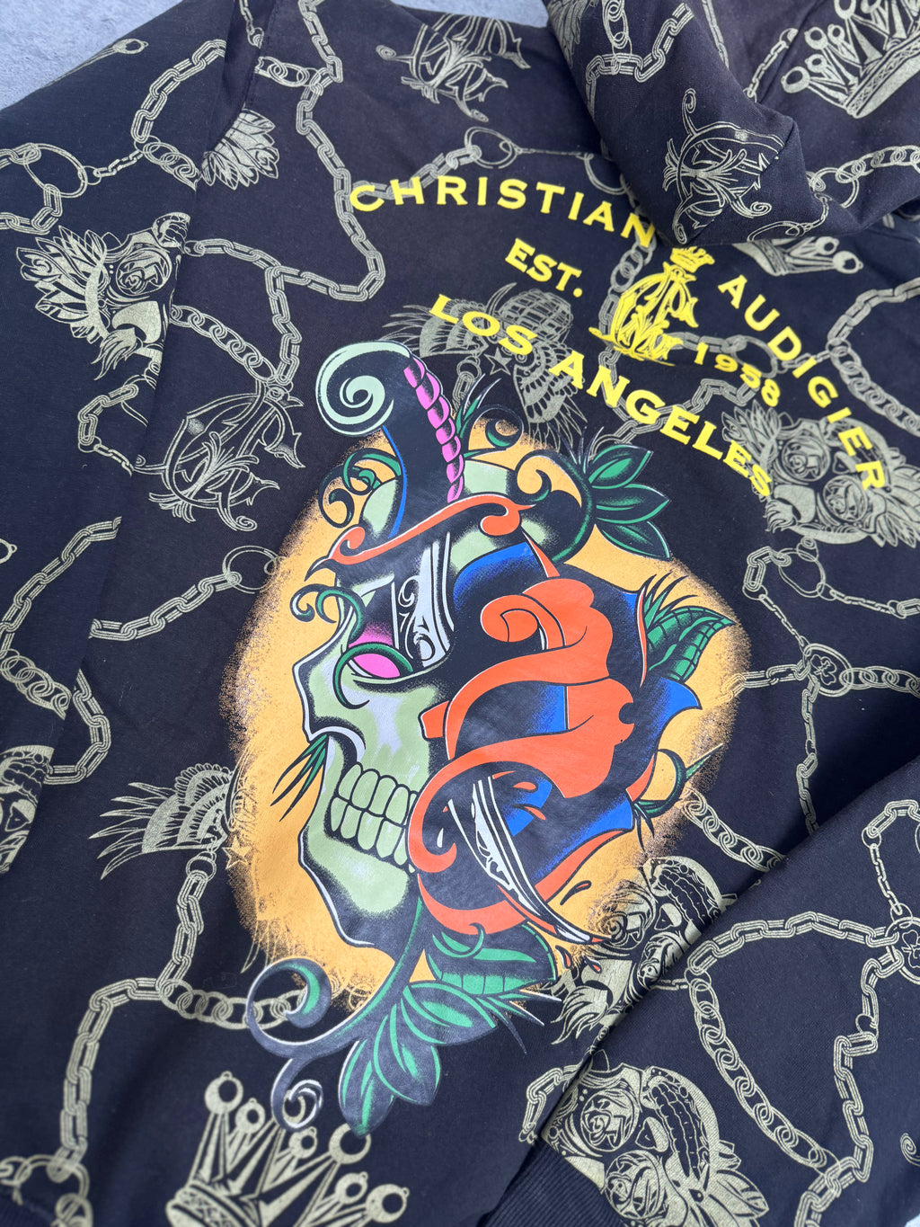 Christian Audigier Ed Hardy Bluza z Kapturem Fleece Y2K Vintage Tattoo smet Czaszka Skull