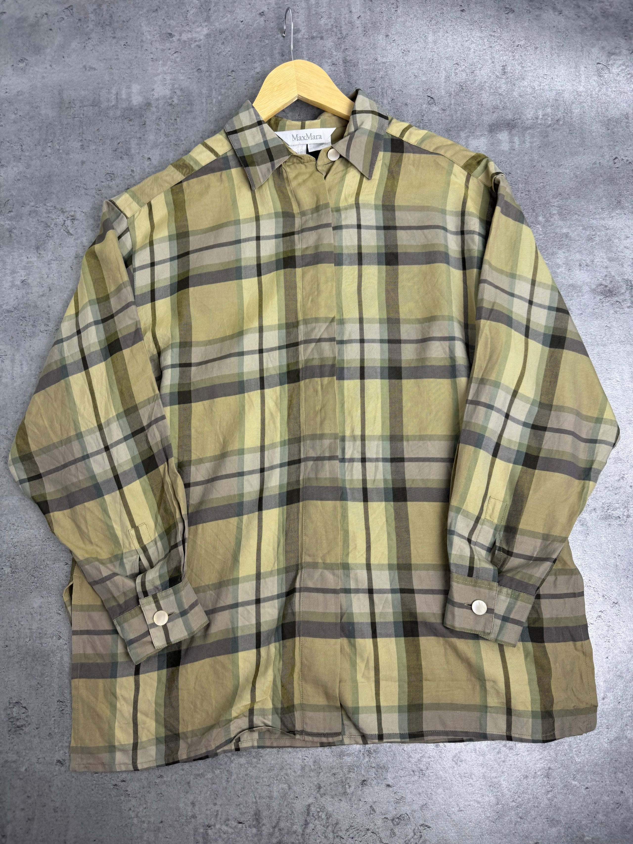 MaxMara 90s Vintage Koszula w Kratę Kratkę Jedwabna Silk Bawełna Designer Premium Luxury