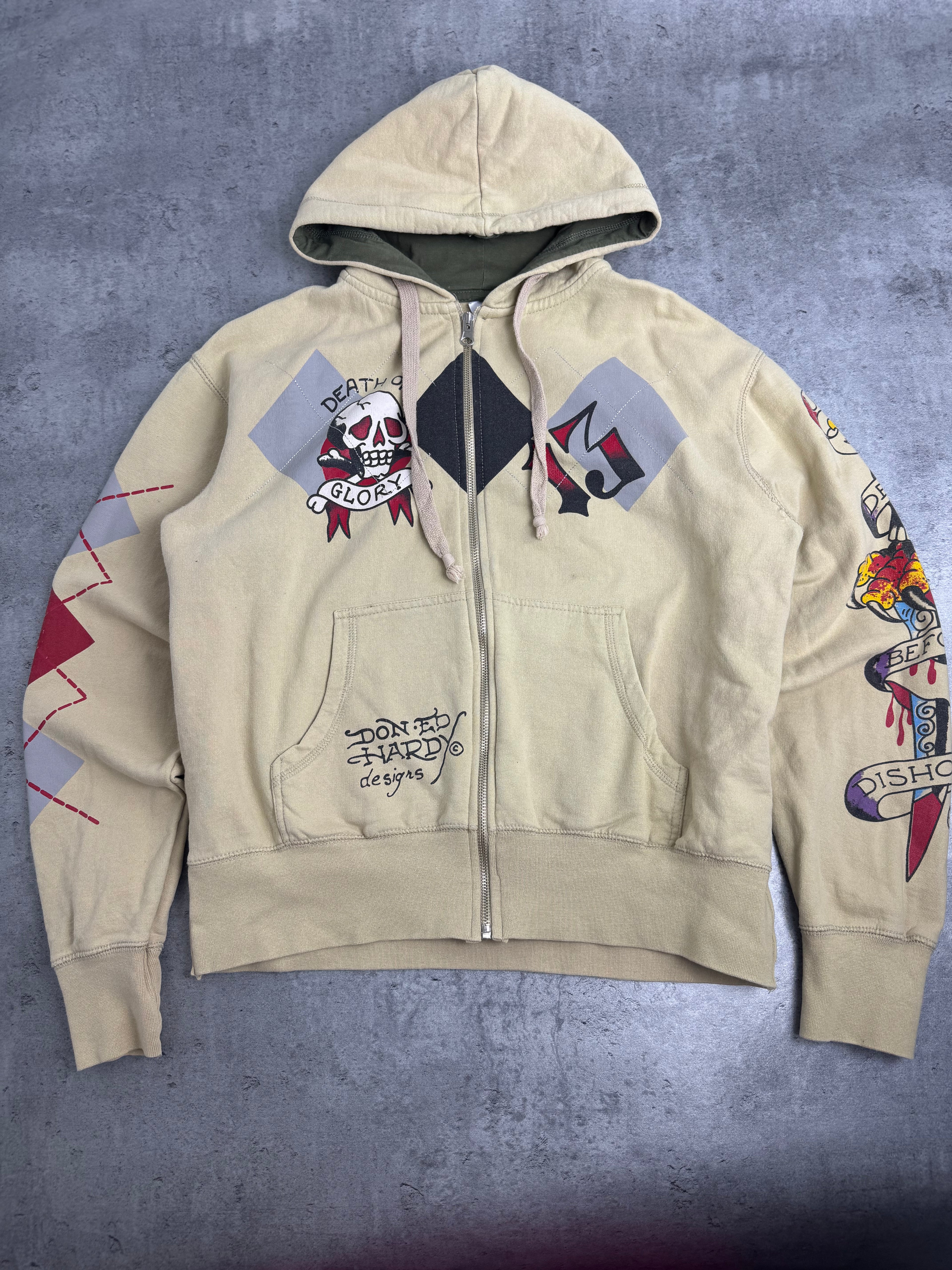 Ed Hardy Zip Up Y2K Hoodie Fleece Bluza z Kapturem rare 13 Christian Audigier