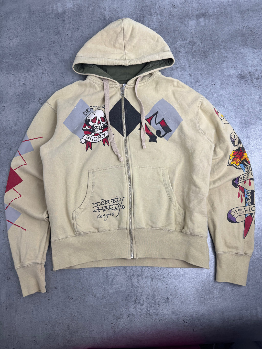 Ed Hardy Zip Up Y2K Hoodie Fleece Bluza z Kapturem rare 13 Christian Audigier