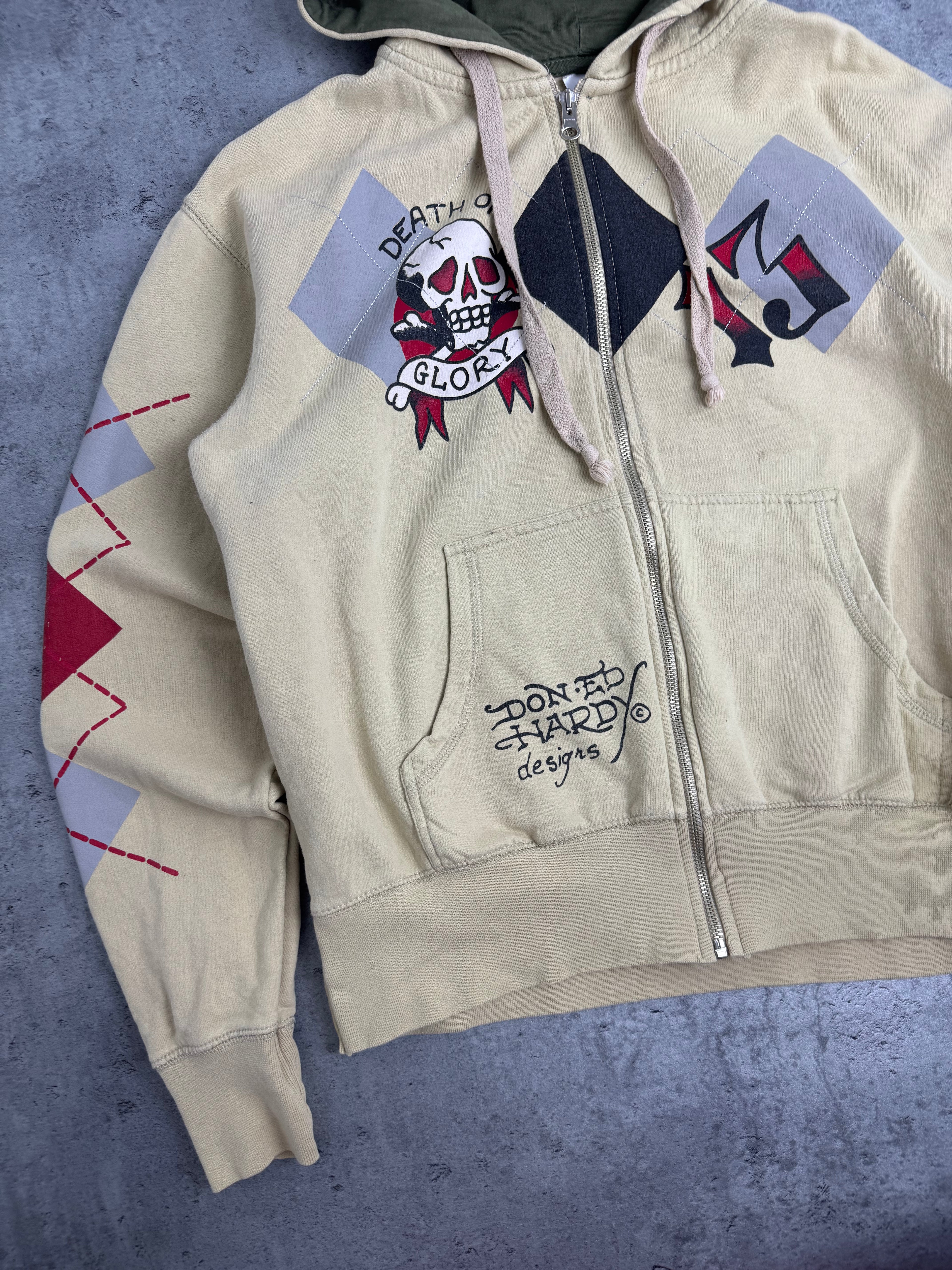 Ed Hardy Zip Up Y2K Hoodie Fleece Bluza z Kapturem rare 13 Christian Audigier