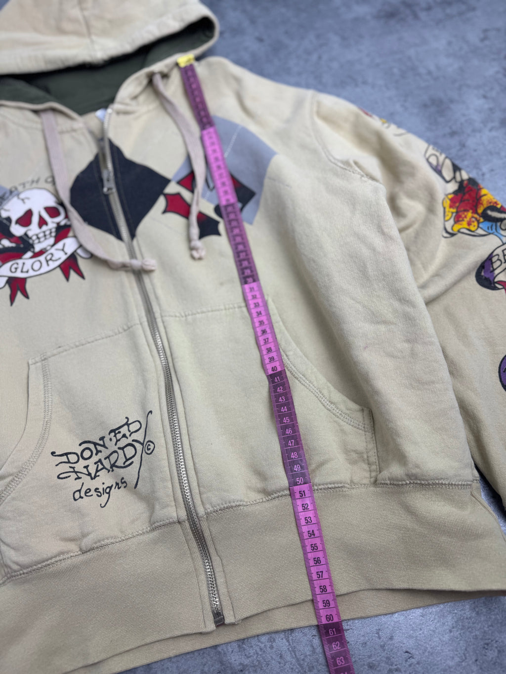 Ed Hardy Zip Up Y2K Hoodie Fleece Bluza z Kapturem rare 13 Christian Audigier