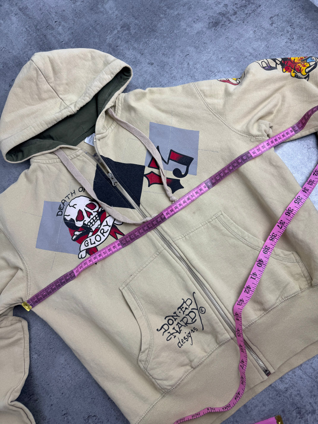Ed Hardy Zip Up Y2K Hoodie Fleece Bluza z Kapturem rare 13 Christian Audigier