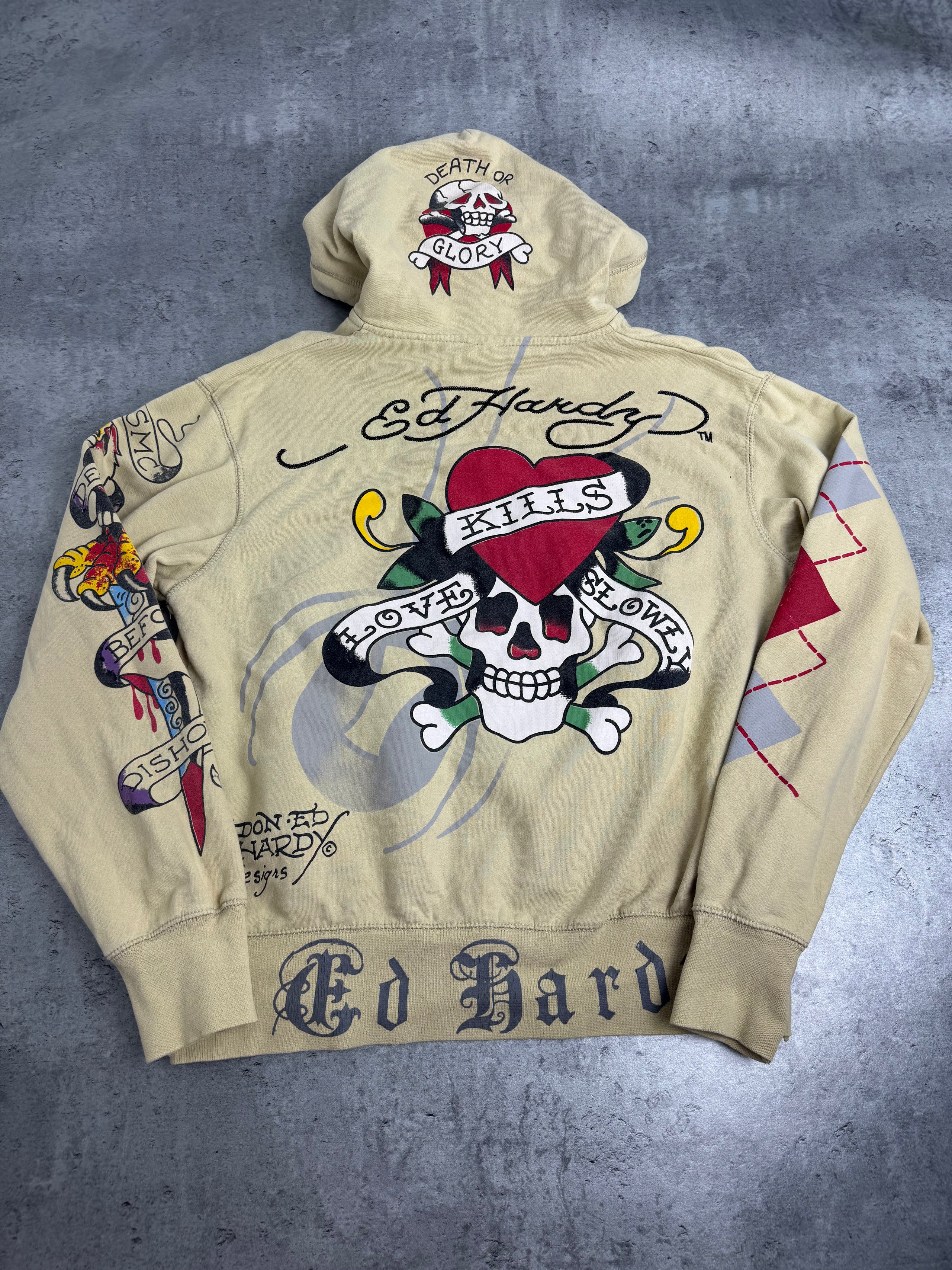 Ed Hardy Zip Up Y2K Hoodie Fleece Bluza z Kapturem rare 13 Christian Audigier