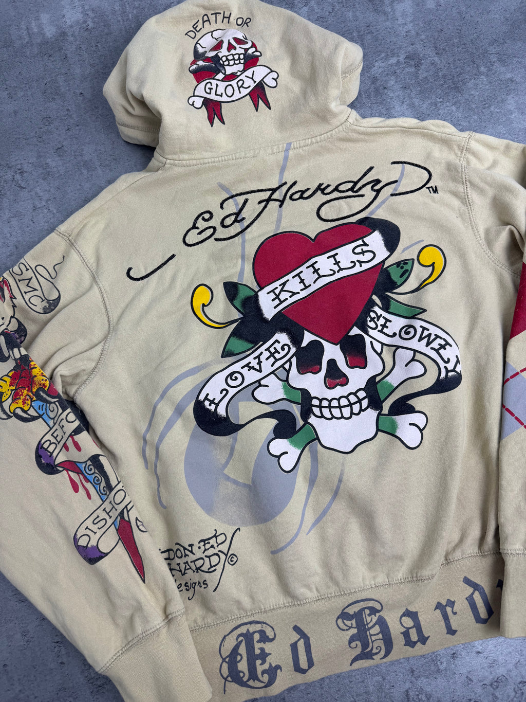 Ed Hardy Zip Up Y2K Hoodie Fleece Bluza z Kapturem rare 13 Christian Audigier