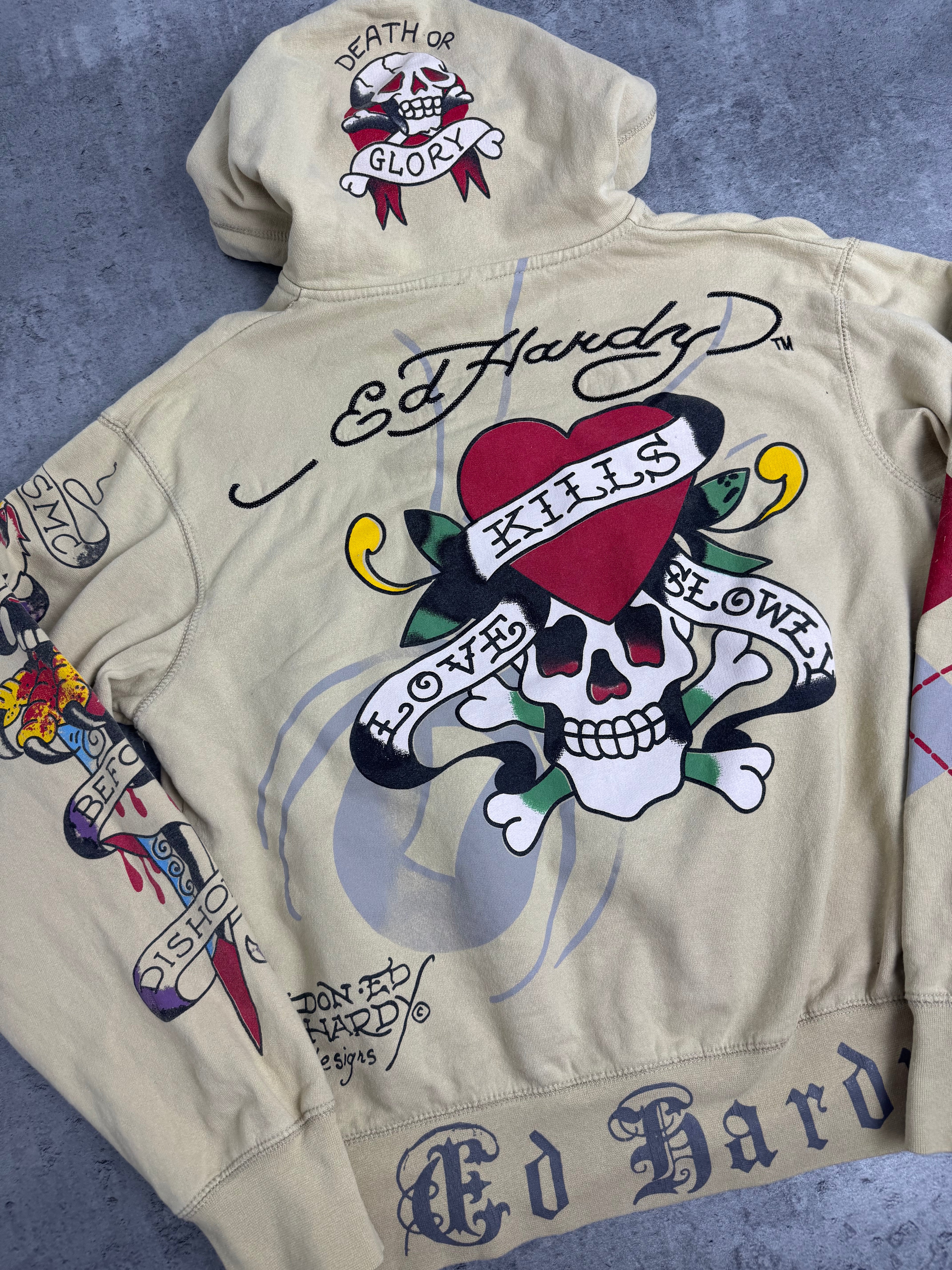 Ed Hardy Zip Up Y2K Hoodie Fleece Bluza z Kapturem rare 13 Christian Audigier