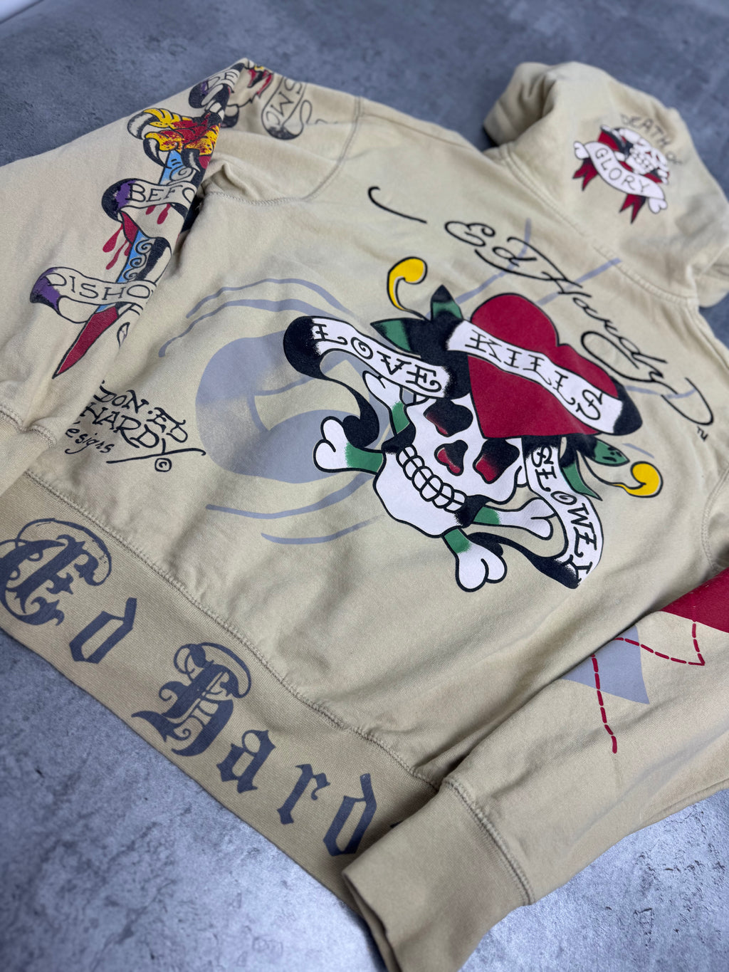 Ed Hardy Zip Up Y2K Hoodie Fleece Bluza z Kapturem rare 13 Christian Audigier