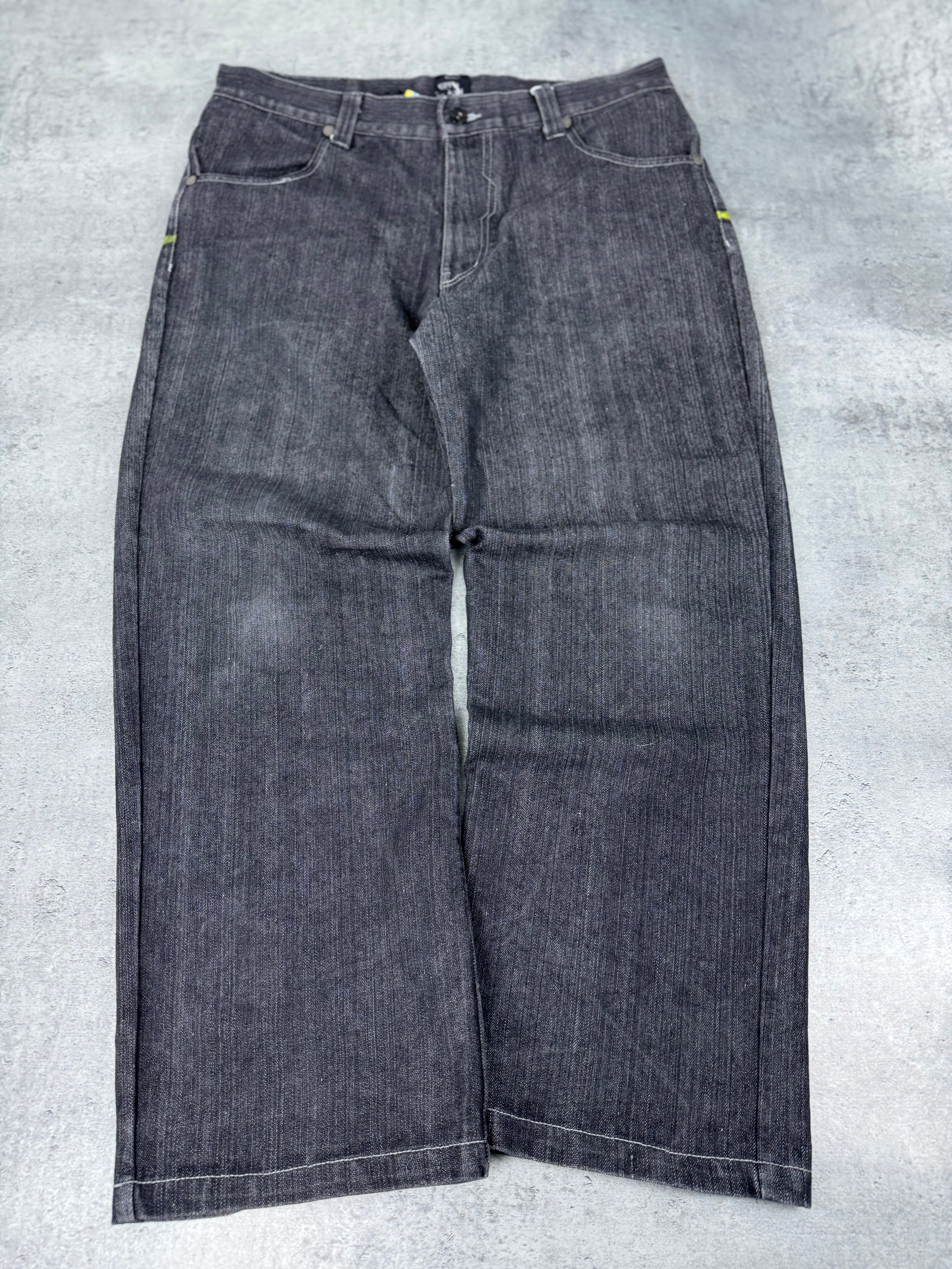 Raw Blue Sacred Spirit Baggy Wide Leg Loose Fit Spodnie Jeansowe Jeansy Denim Graphic Rap HipHop