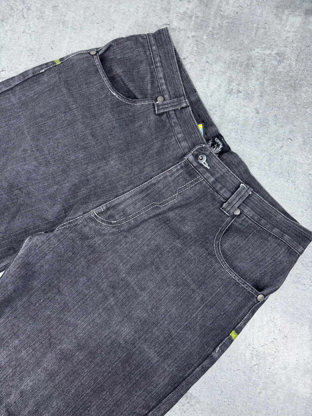 Raw Blue Sacred Spirit Baggy Wide Leg Loose Fit Spodnie Jeansowe Jeansy Denim Graphic Rap HipHop
