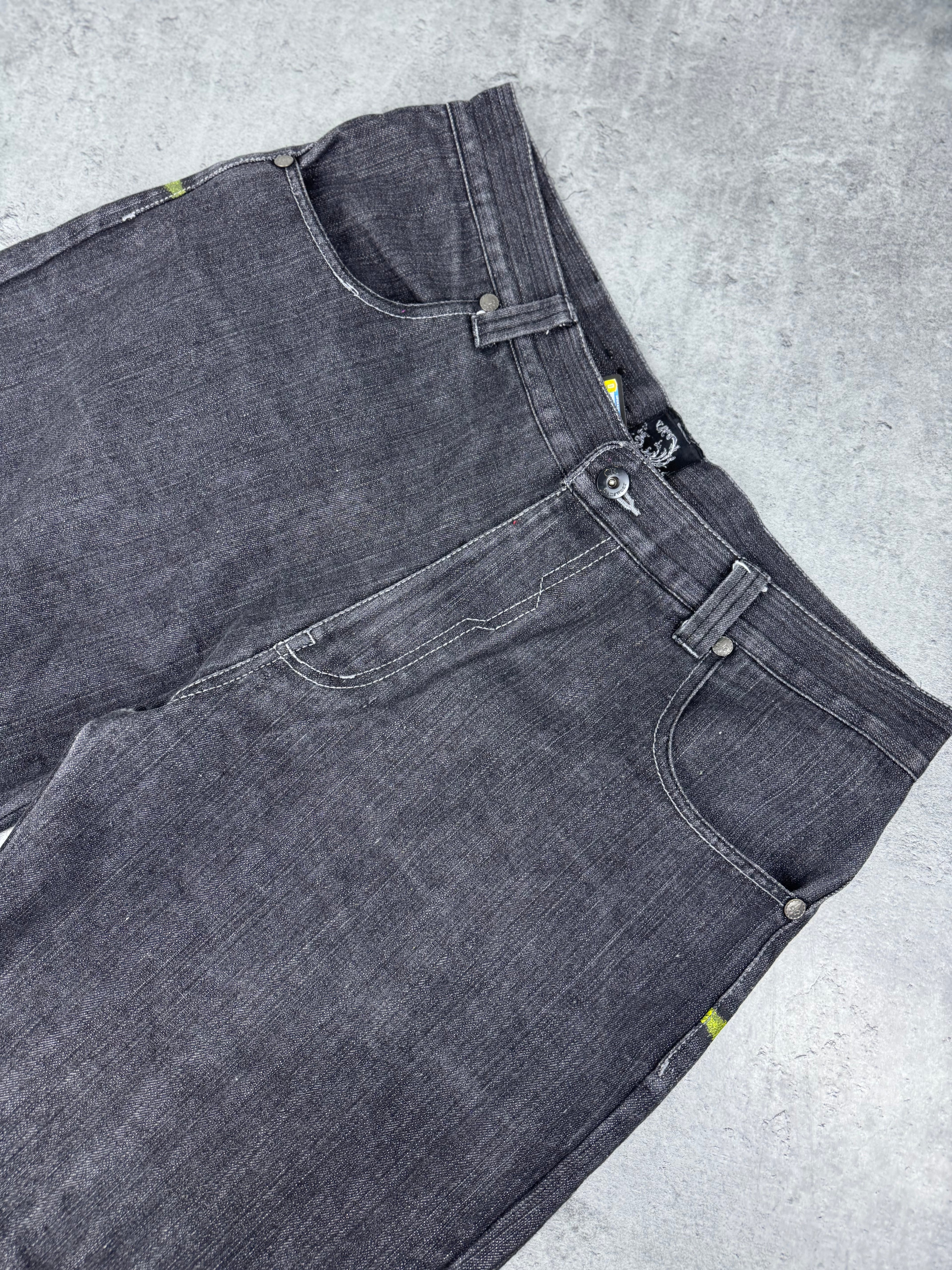 Raw Blue Sacred Spirit Baggy Wide Leg Loose Fit Spodnie Jeansowe Jeansy Denim Graphic Rap HipHop