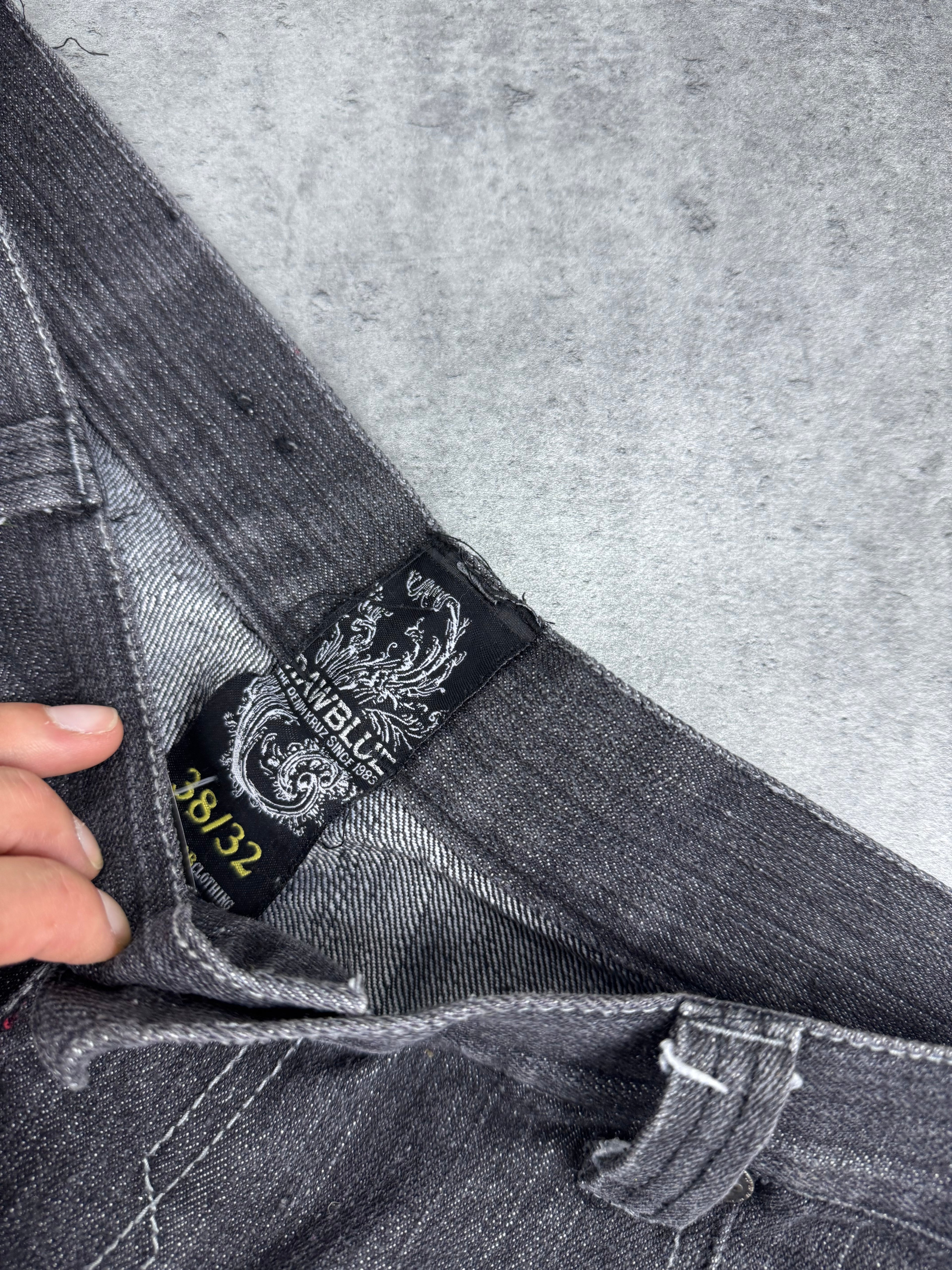 Raw Blue Sacred Spirit Baggy Wide Leg Loose Fit Spodnie Jeansowe Jeansy Denim Graphic Rap HipHop