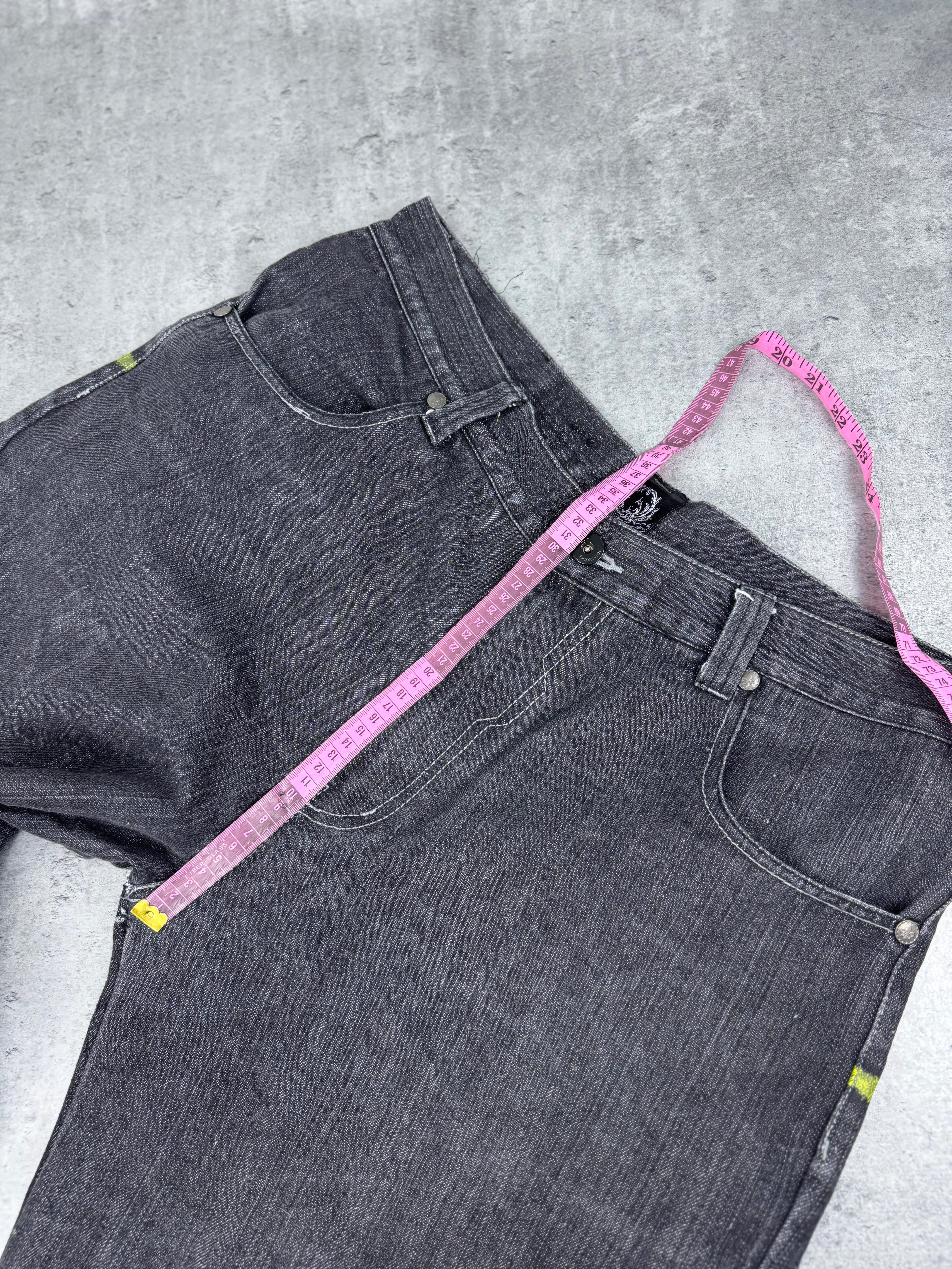 Raw Blue Sacred Spirit Baggy Wide Leg Loose Fit Spodnie Jeansowe Jeansy Denim Graphic Rap HipHop