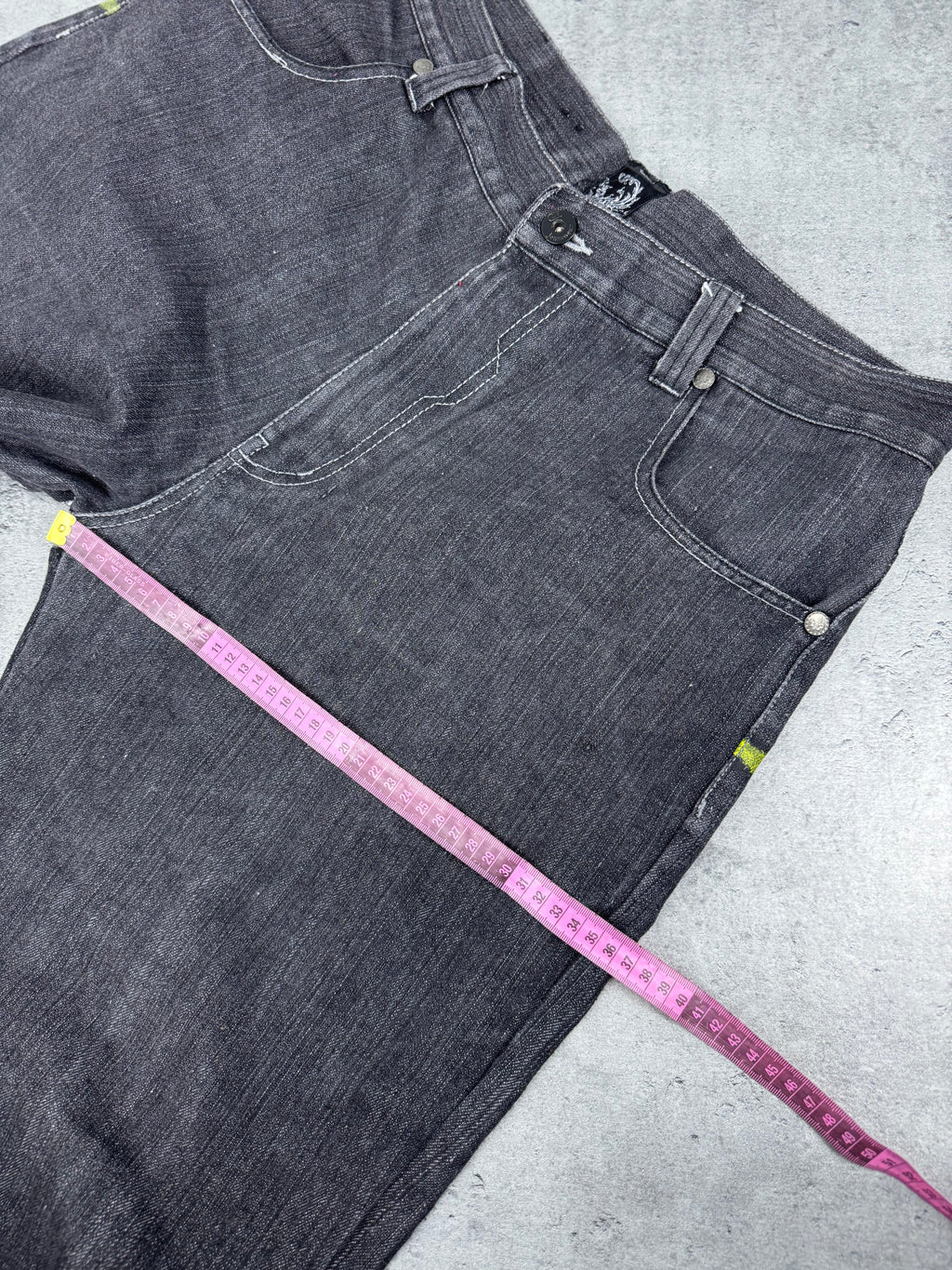 Raw Blue Sacred Spirit Baggy Wide Leg Loose Fit Spodnie Jeansowe Jeansy Denim Graphic Rap HipHop