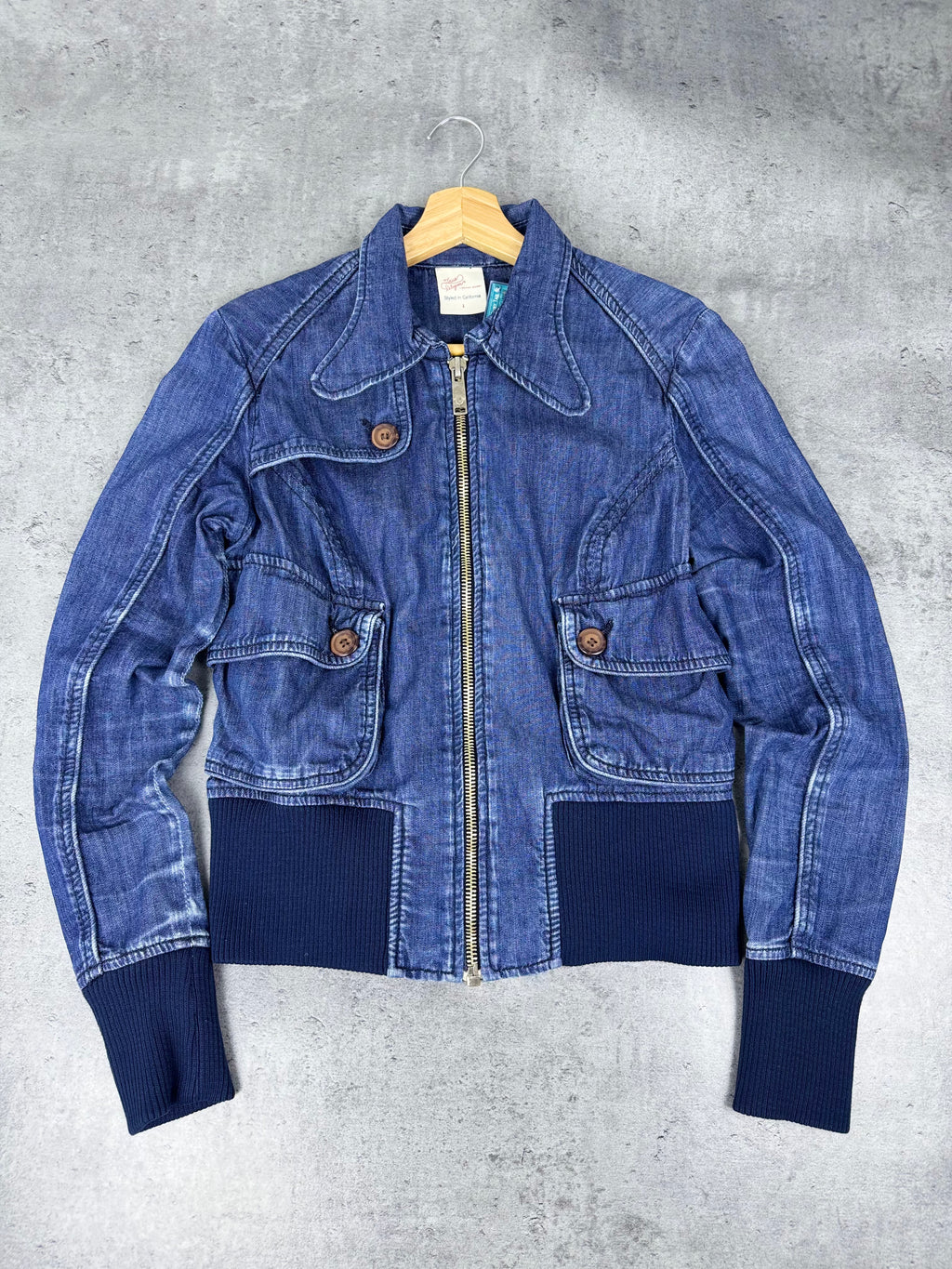 True Religion Jeans Bomber Jacket Bomberka Y2K Cropped Boxy Denim Trucker 2000s