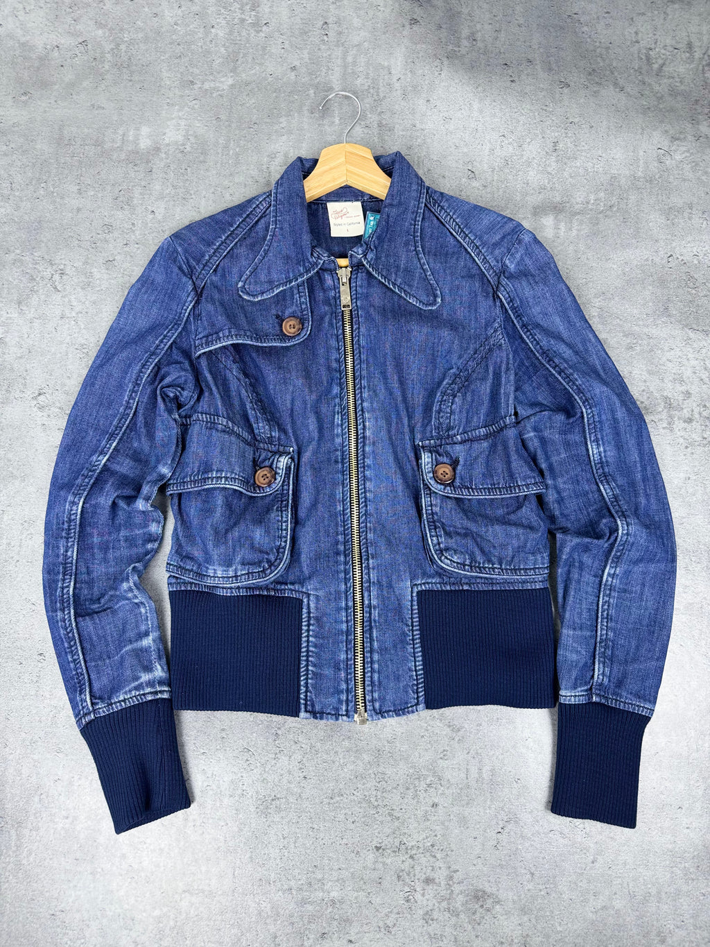 True Religion Jeans Bomber Jacket Bomberka Y2K Cropped Boxy Denim Trucker 2000s