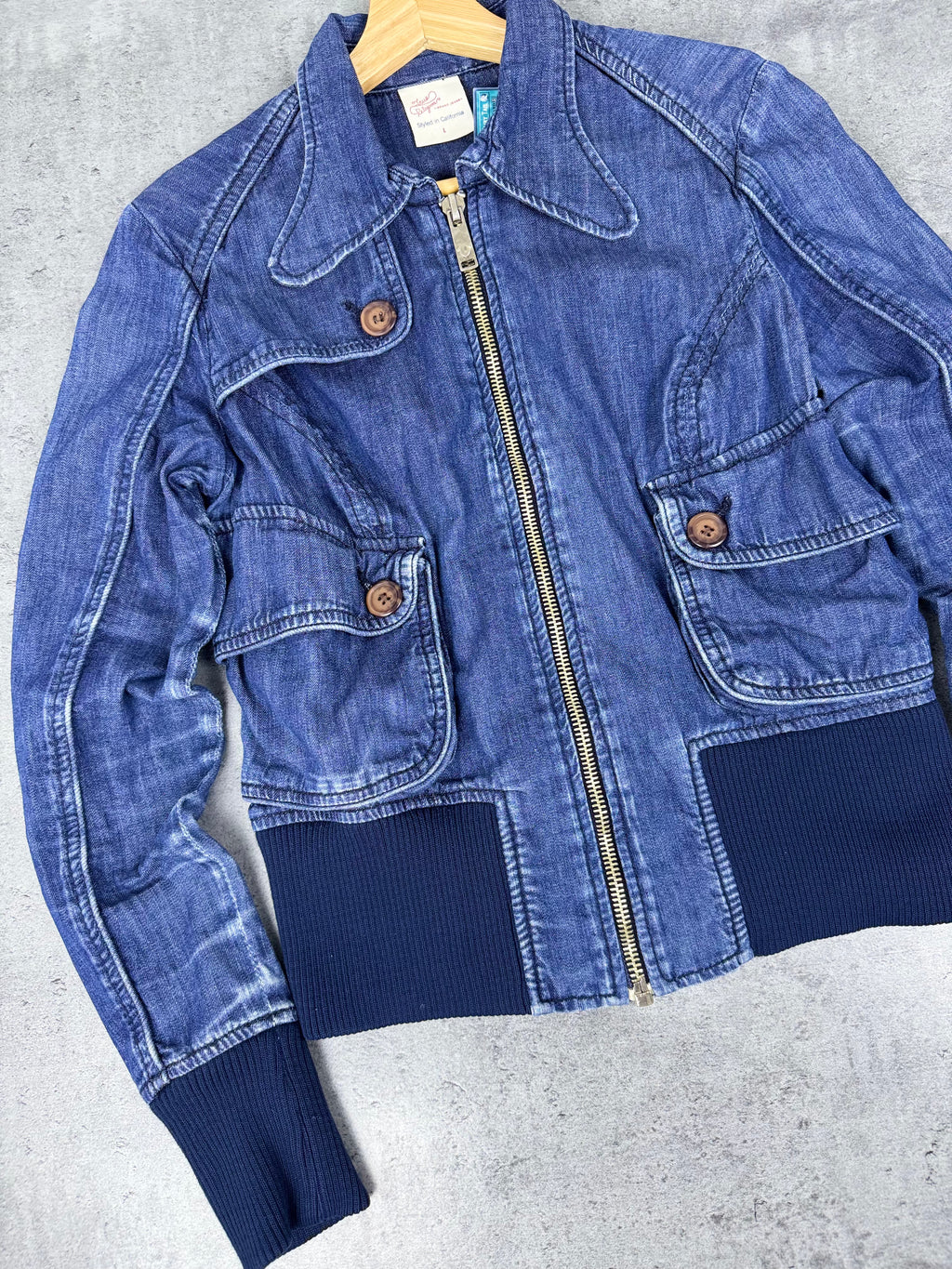 True Religion Jeans Bomber Jacket Bomberka Y2K Cropped Boxy Denim Trucker 2000s