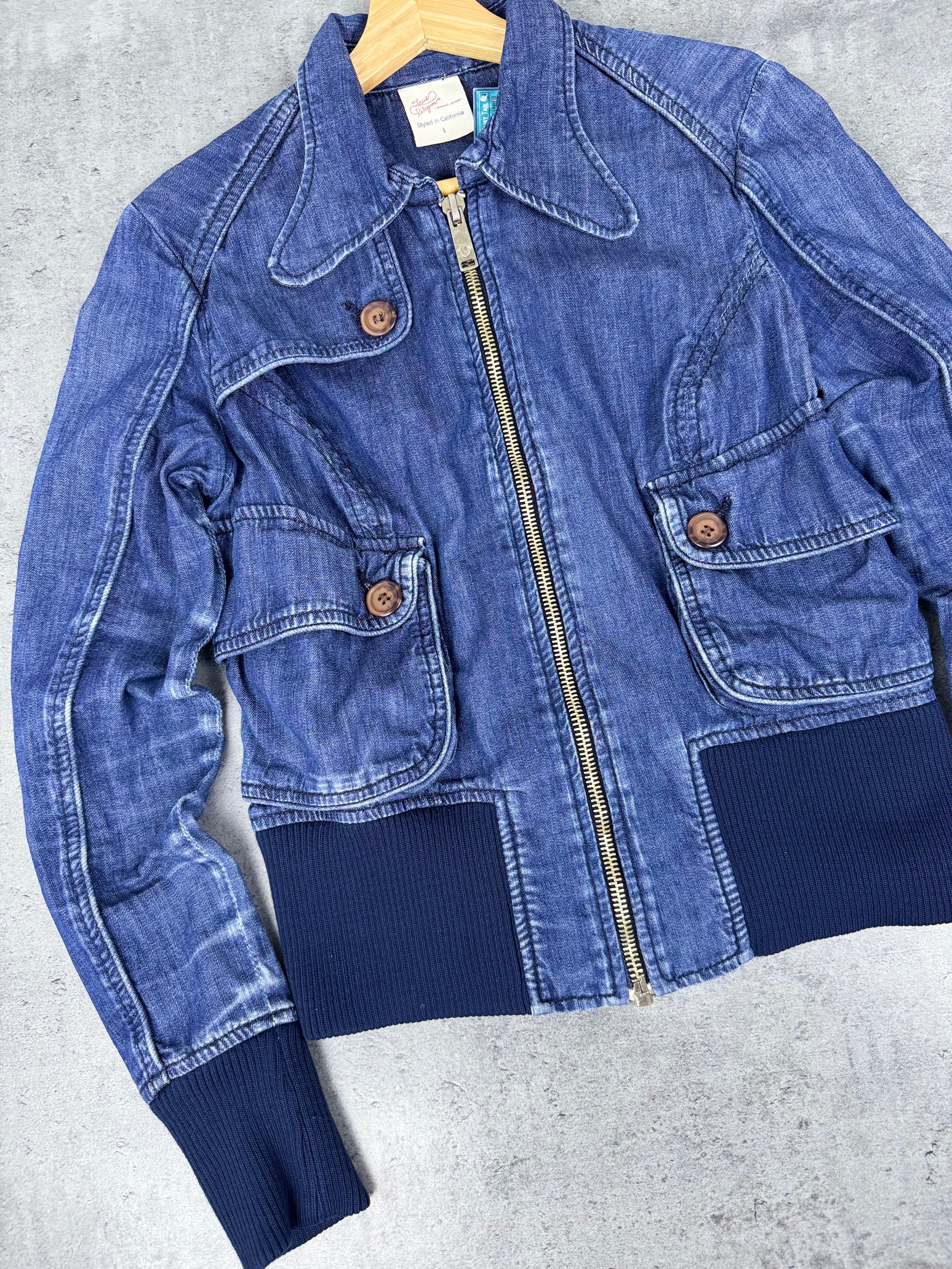 True Religion Jeans Bomber Jacket Bomberka Y2K Cropped Boxy Denim Trucker 2000s