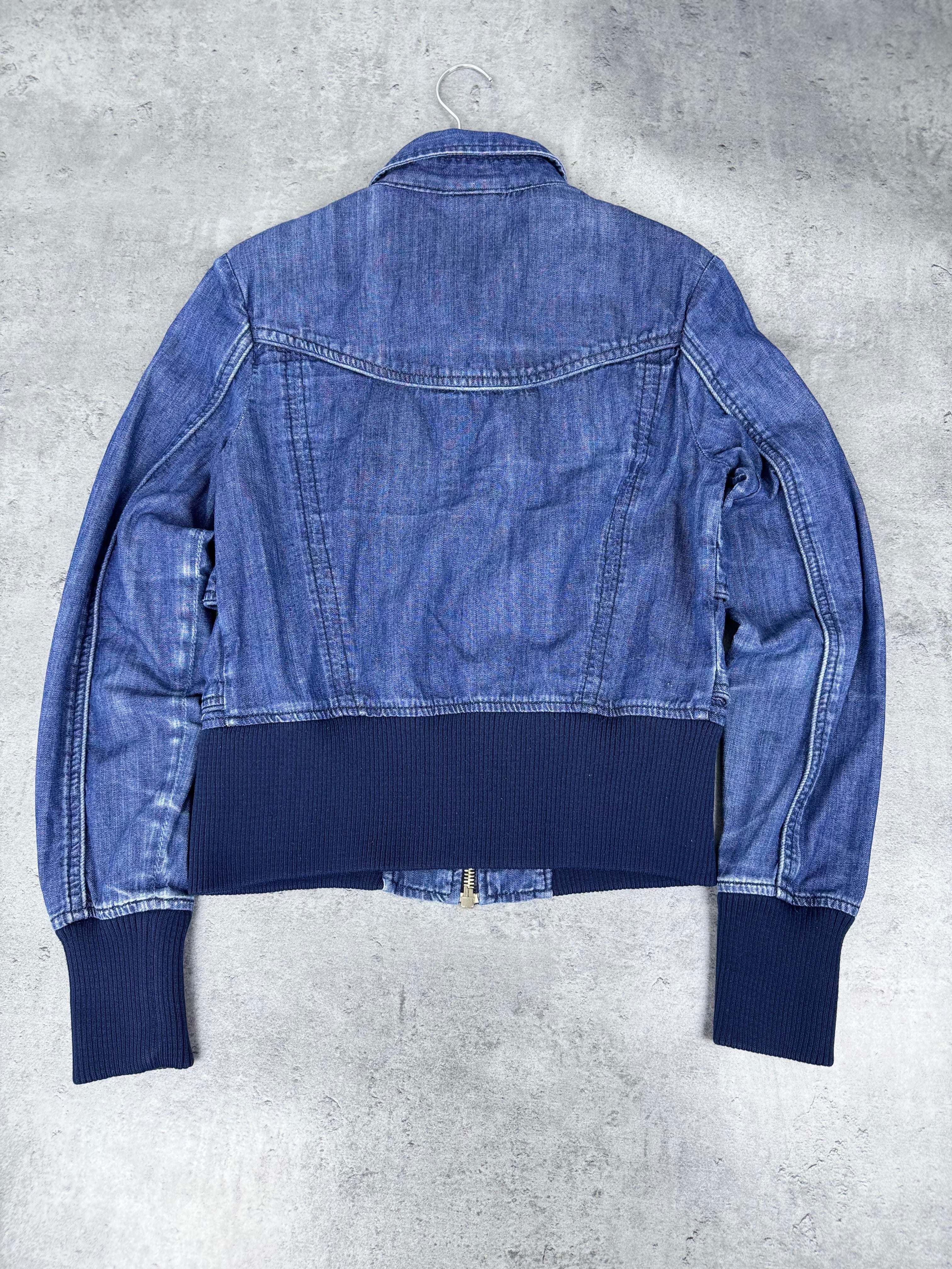 True Religion Jeans Bomber Jacket Bomberka Y2K Cropped Boxy Denim Trucker 2000s