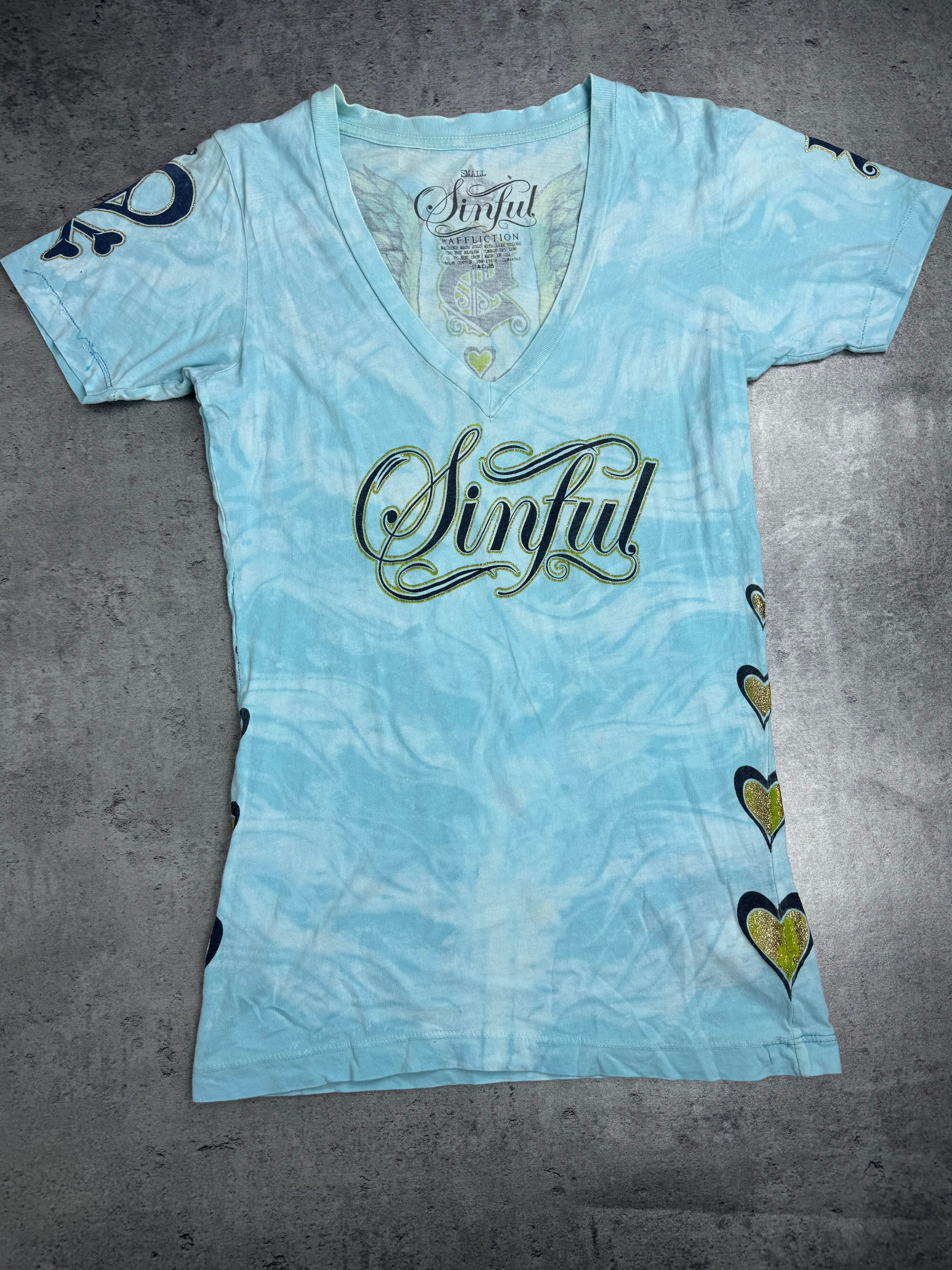 Sinful by Affliction Bluzka y2k koszulka Damska Ze Skrzydłami Grunge 2000s Made in Usa
