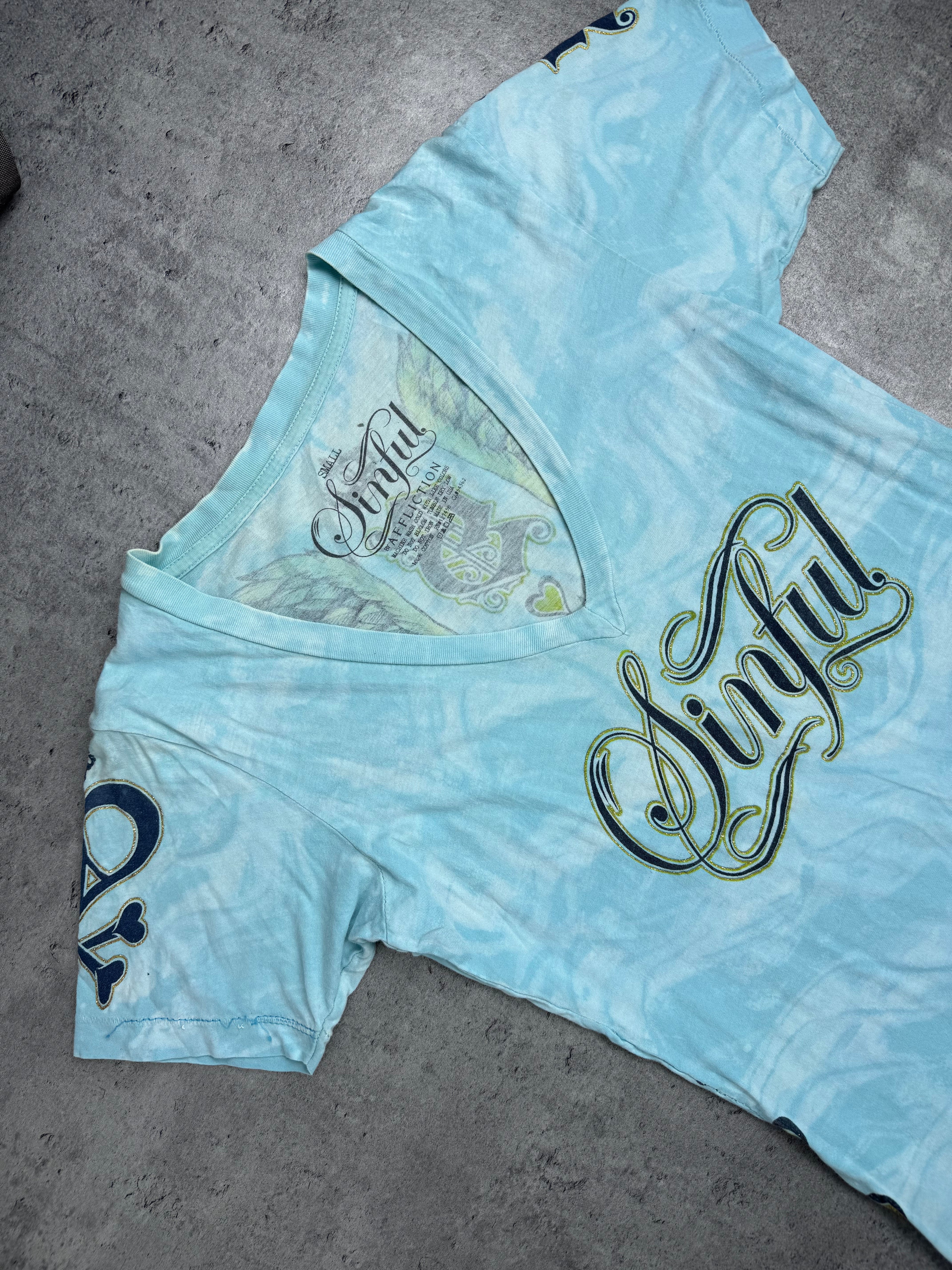 Sinful by Affliction Bluzka y2k koszulka Damska Ze Skrzydłami Grunge 2000s Made in Usa