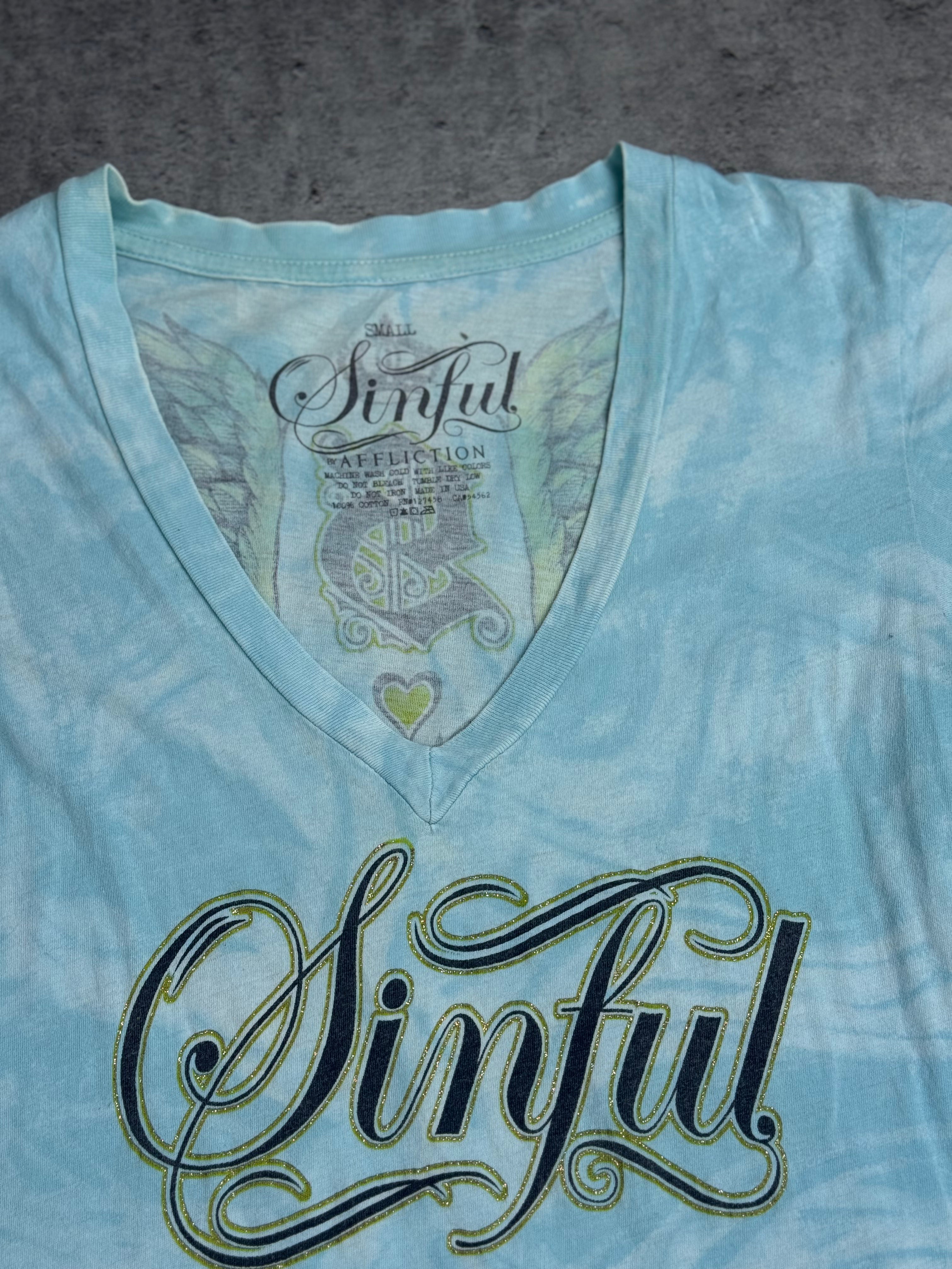 Sinful by Affliction Bluzka y2k koszulka Damska Ze Skrzydłami Grunge 2000s Made in Usa