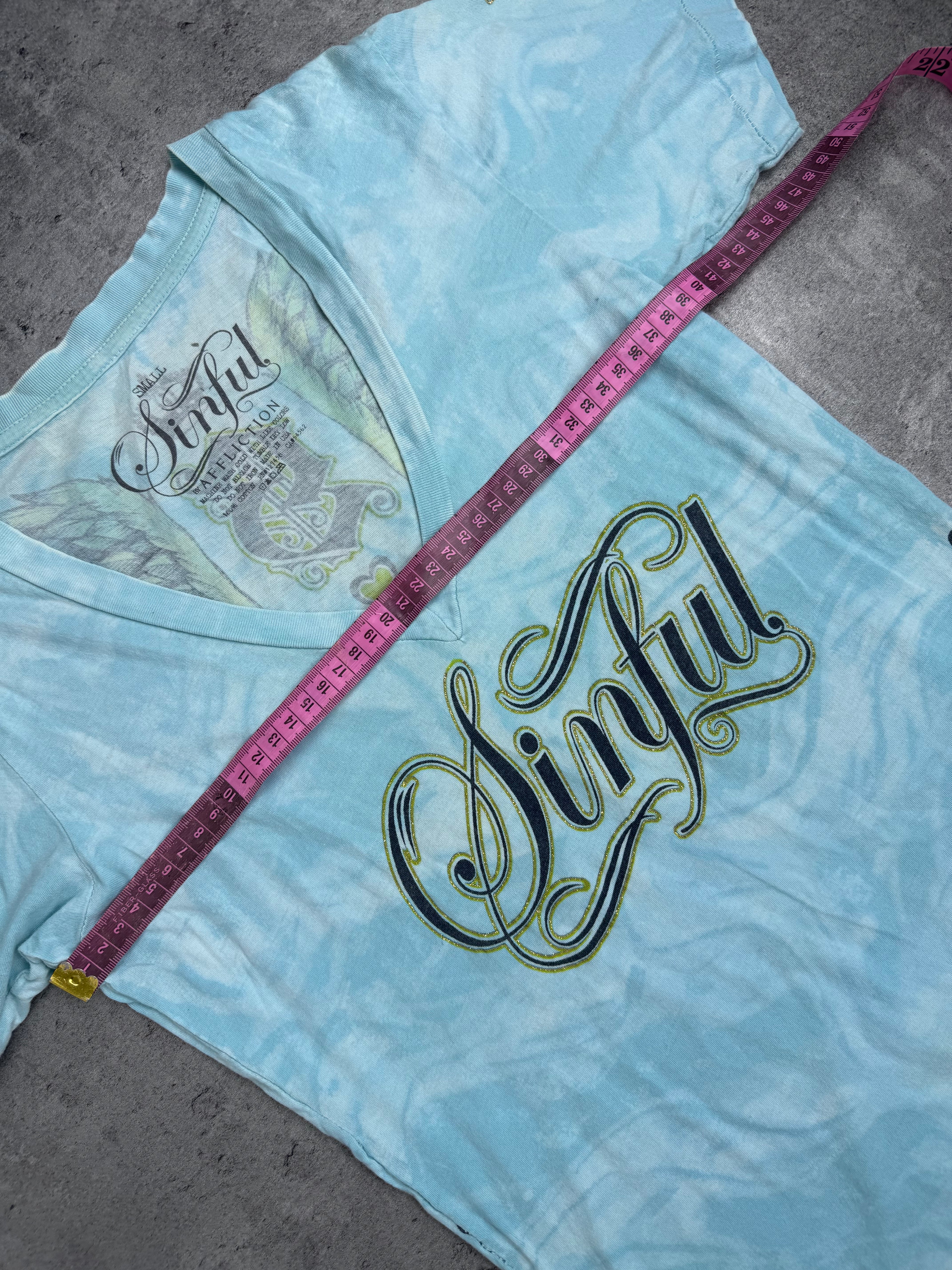 Sinful by Affliction Bluzka y2k koszulka Damska Ze Skrzydłami Grunge 2000s Made in Usa