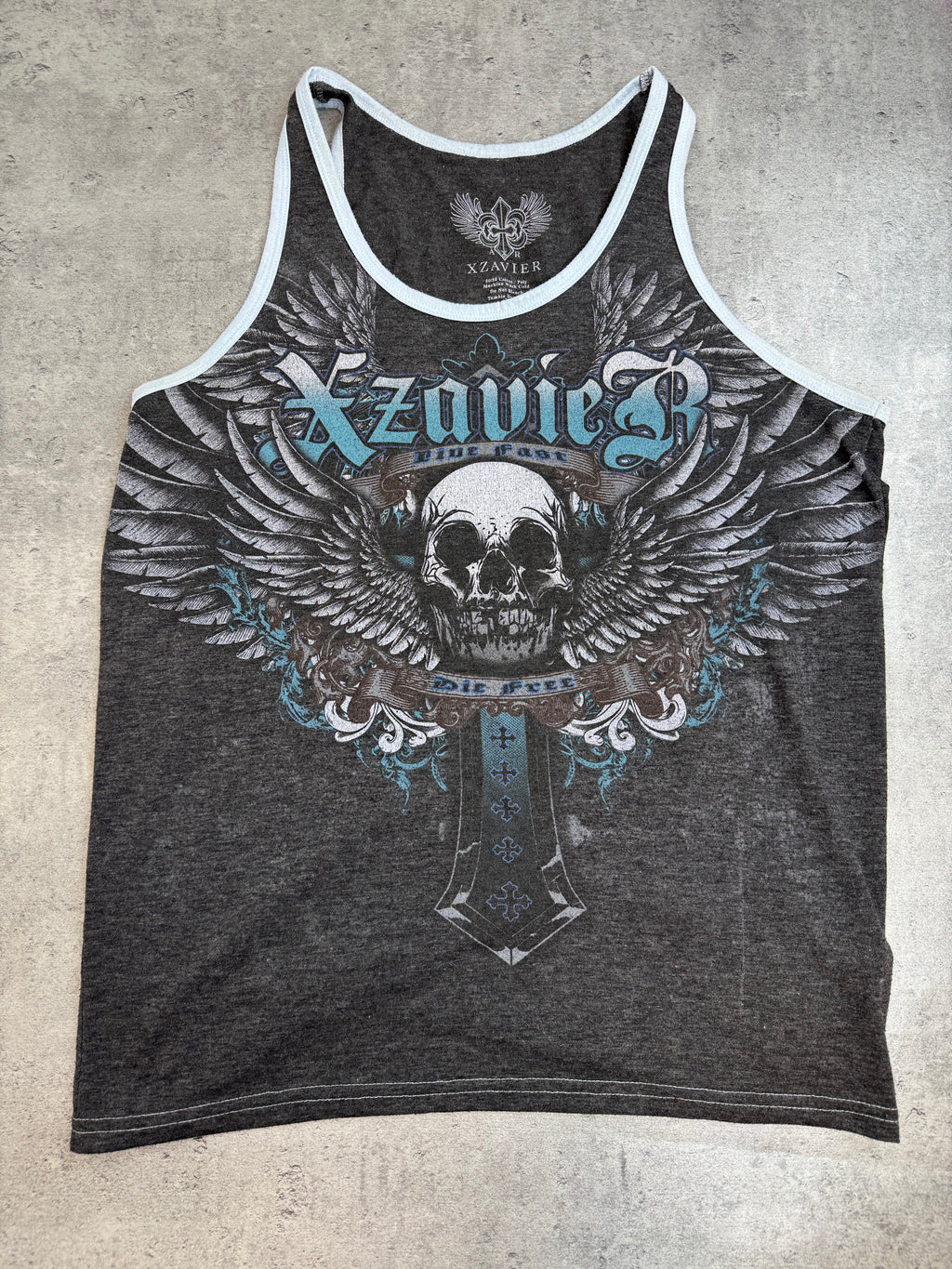 Xzavier Made in USA Podkoszulek Tank Top Koszulka na Ramiączkach y2k Affliction Style Skull Grunge 2000s
