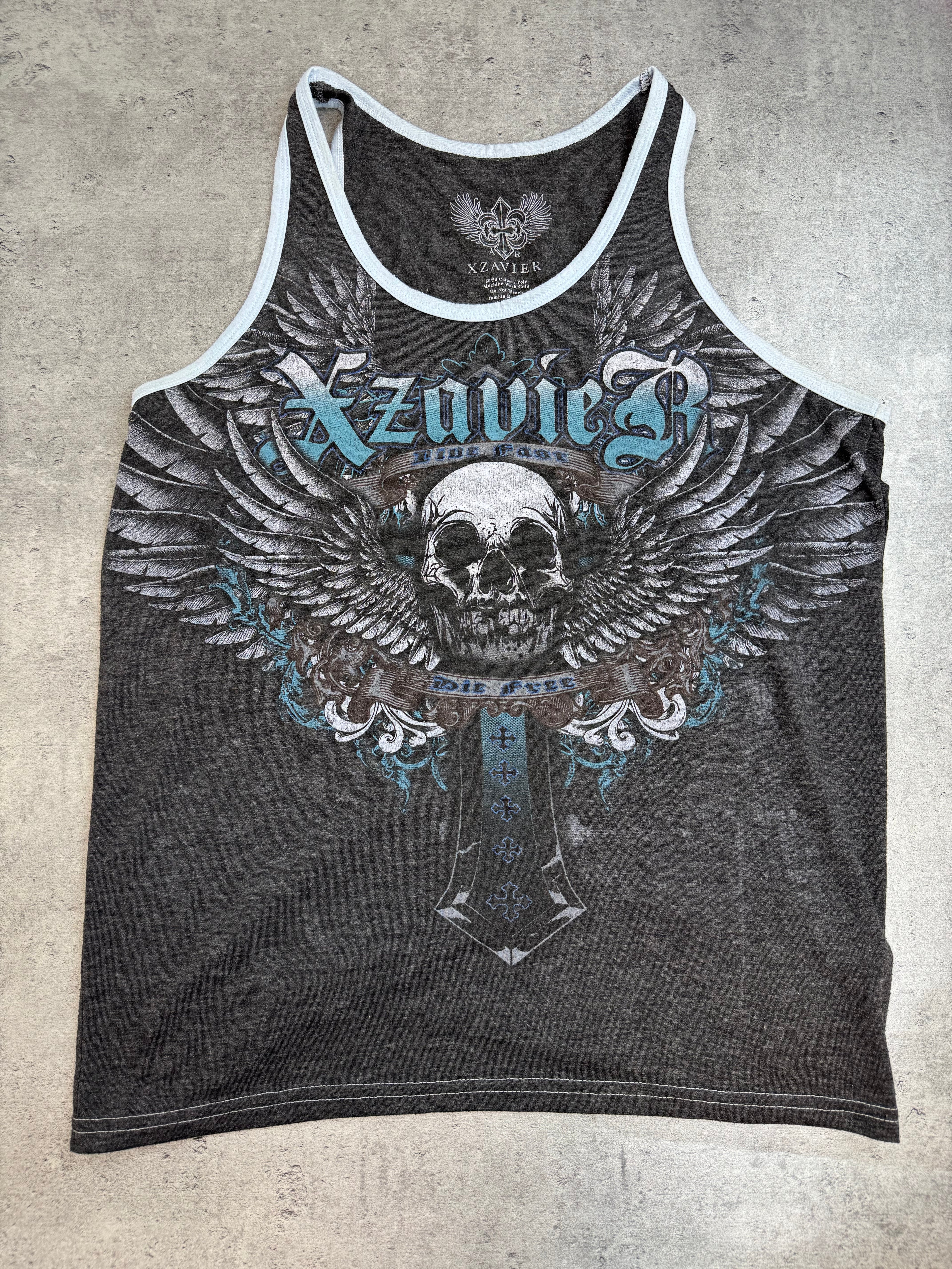 Xzavier Made in USA Podkoszulek Tank Top Koszulka na Ramiączkach y2k Affliction Style Skull Grunge 2000s