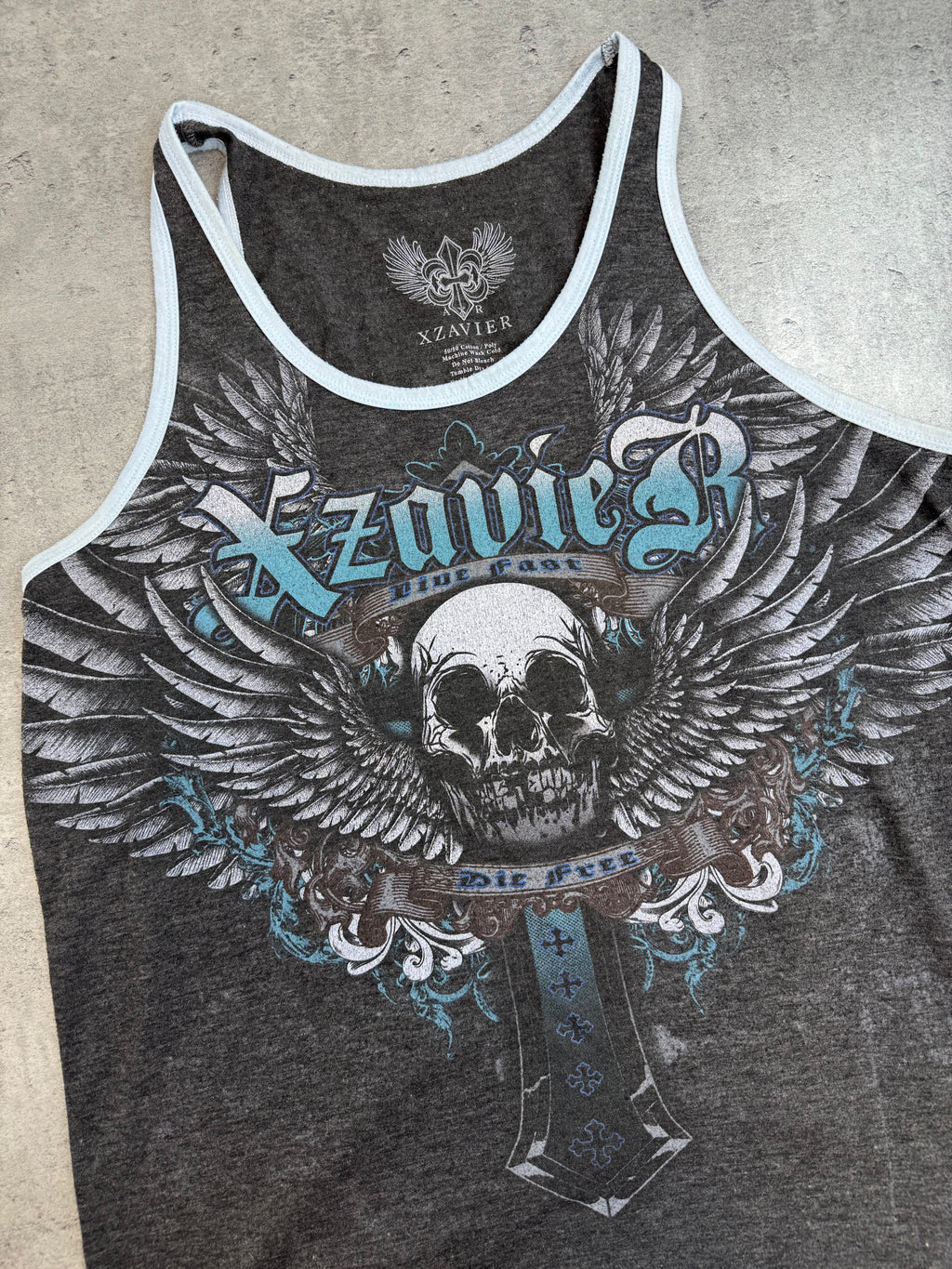 Xzavier Made in USA Podkoszulek Tank Top Koszulka na Ramiączkach y2k Affliction Style Skull Grunge 2000s