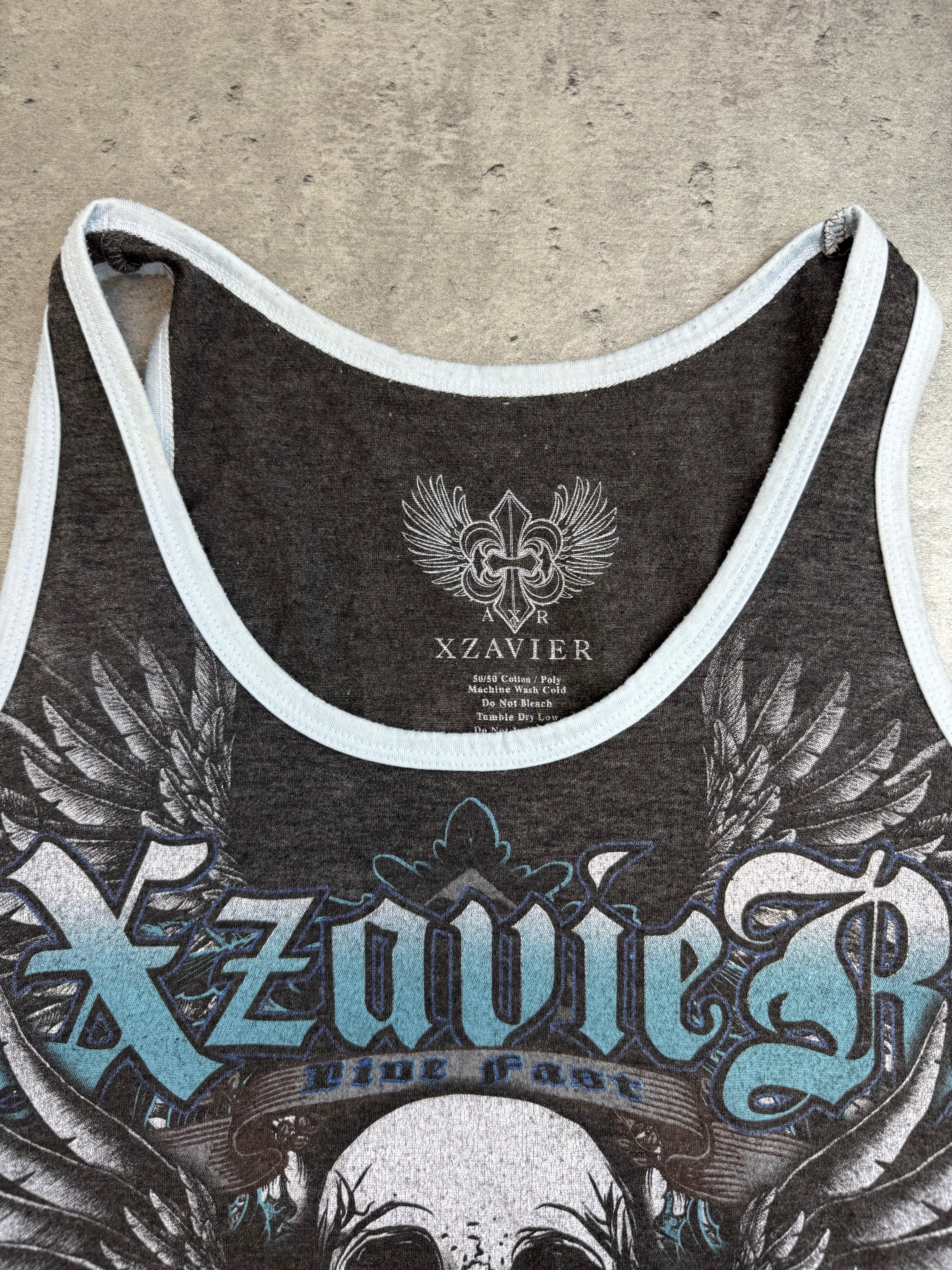 Xzavier Made in USA Podkoszulek Tank Top Koszulka na Ramiączkach y2k Affliction Style Skull Grunge 2000s