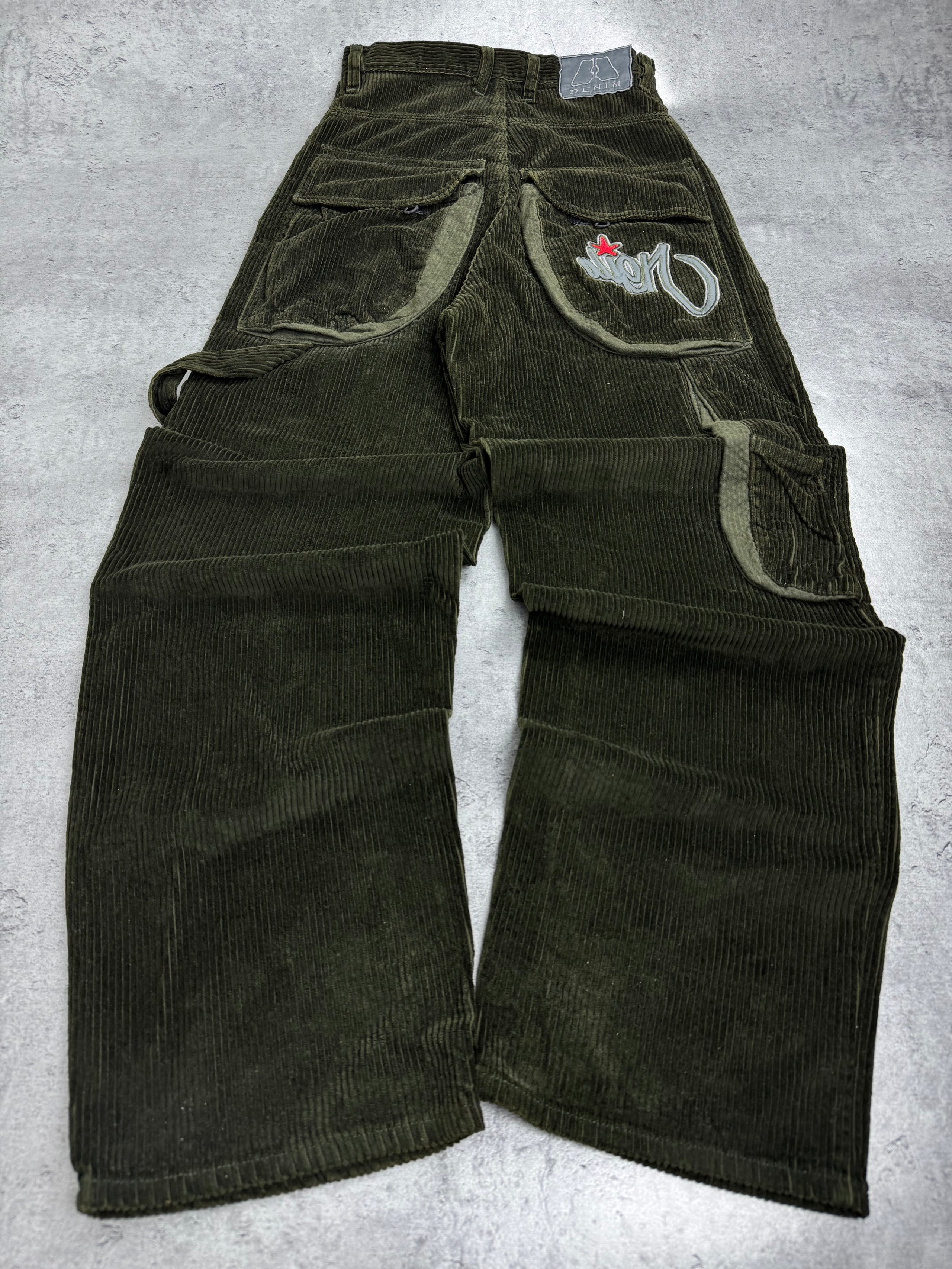 Alien Rare Y2K Corduroy Baggy Pants Szerokie Spodnie Luźne UFO 2000s sztruksowe embroidery skater