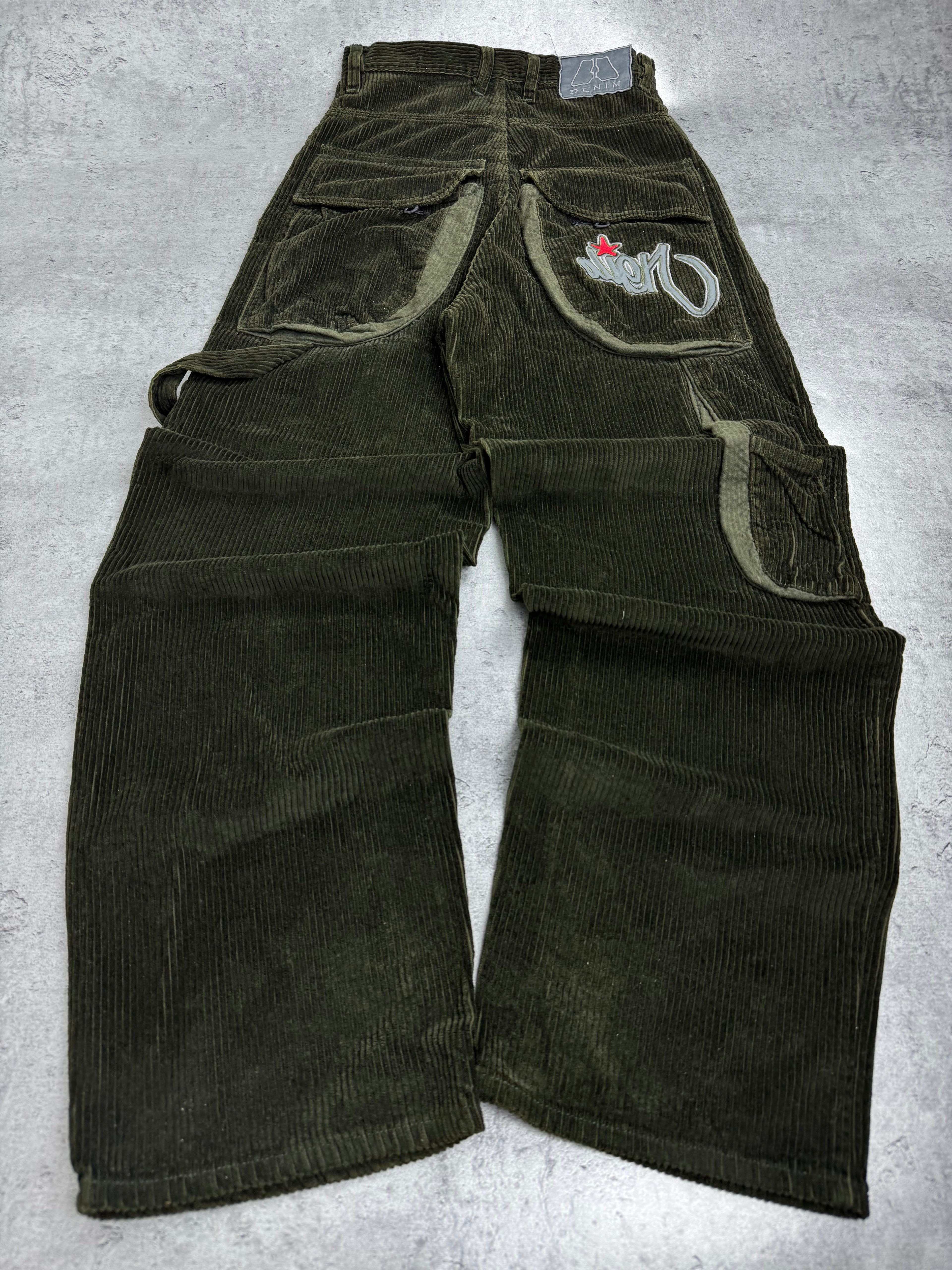 Alien Rare Y2K Corduroy Baggy Pants Szerokie Spodnie Luźne UFO 2000s sztruksowe embroidery skater