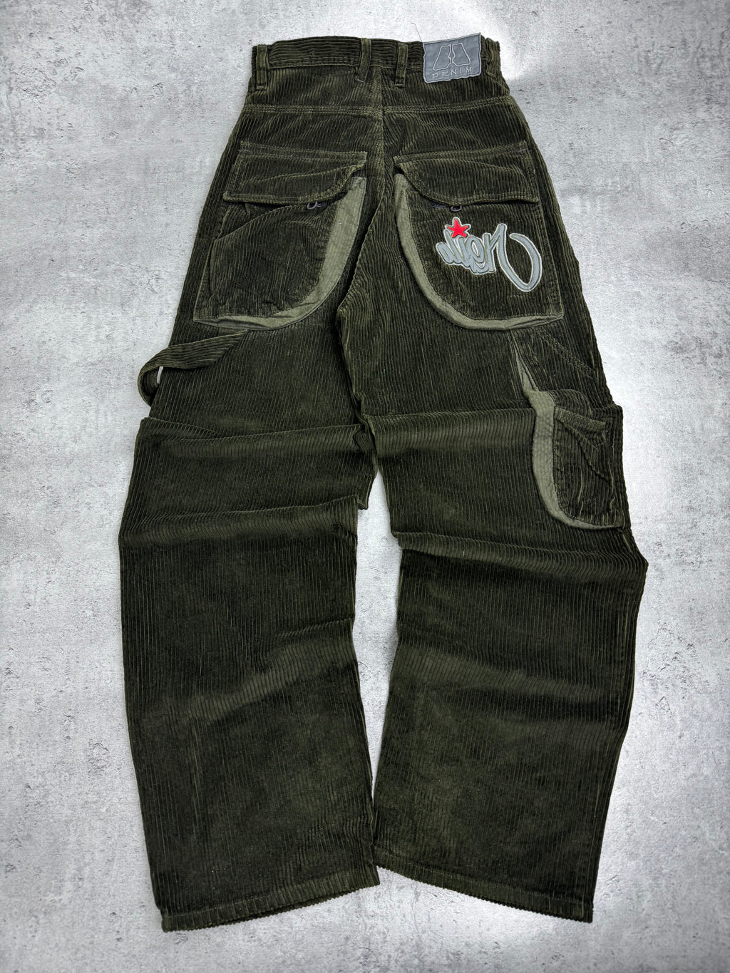 Alien Rare Y2K Corduroy Baggy Pants Szerokie Spodnie Luźne UFO 2000s sztruksowe embroidery skater