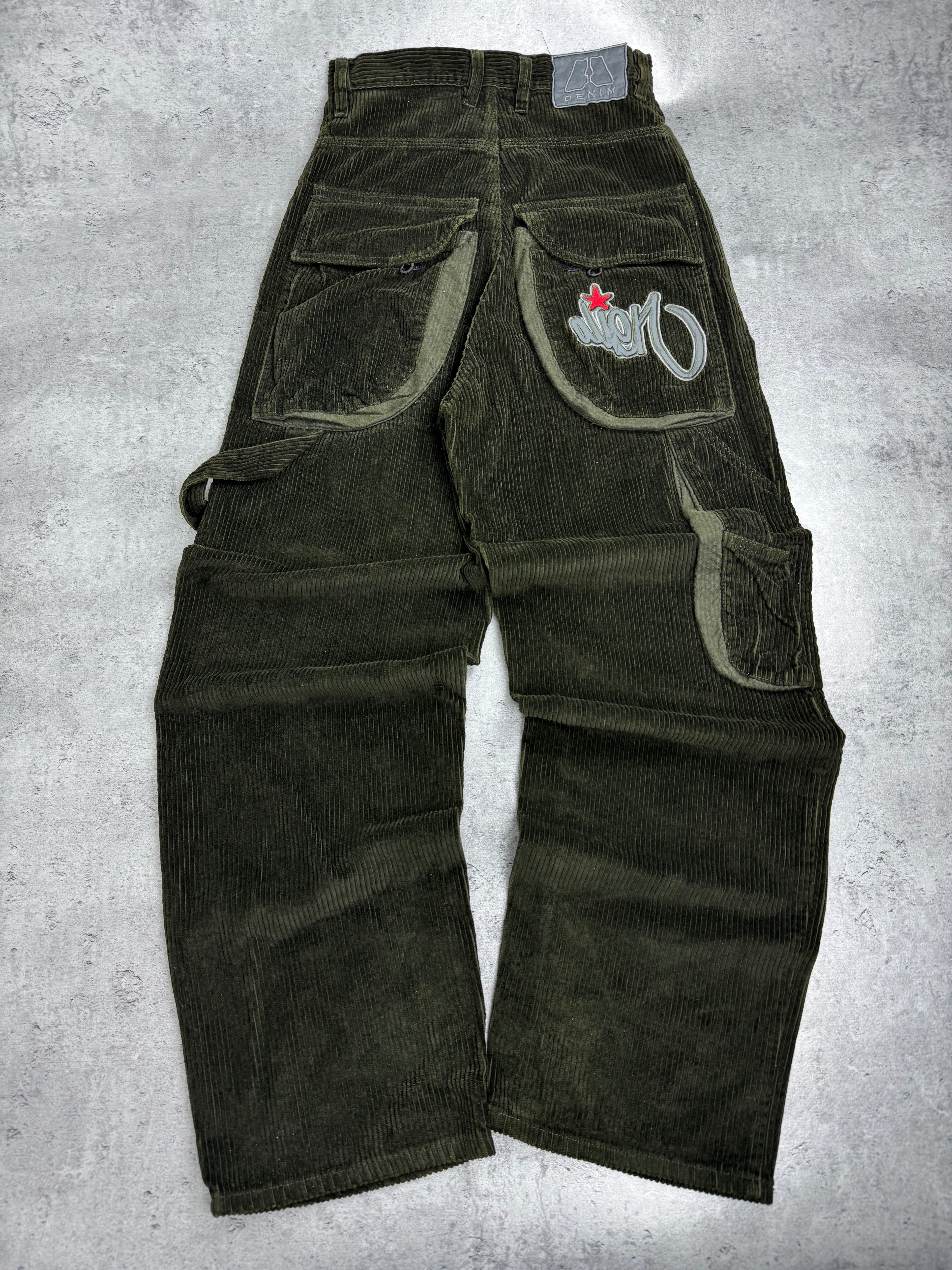 Alien Rare Y2K Corduroy Baggy Pants Szerokie Spodnie Luźne UFO 2000s sztruksowe embroidery skater