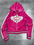 Ecko Unltd Red Damska Bluza z Kapturem Welurowa Spellout y2k rozpinana Skater 2000s