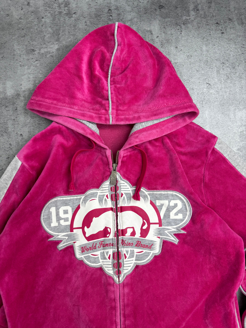 Ecko Unltd Red Damska Bluza z Kapturem Welurowa Spellout y2k rozpinana Skater 2000s