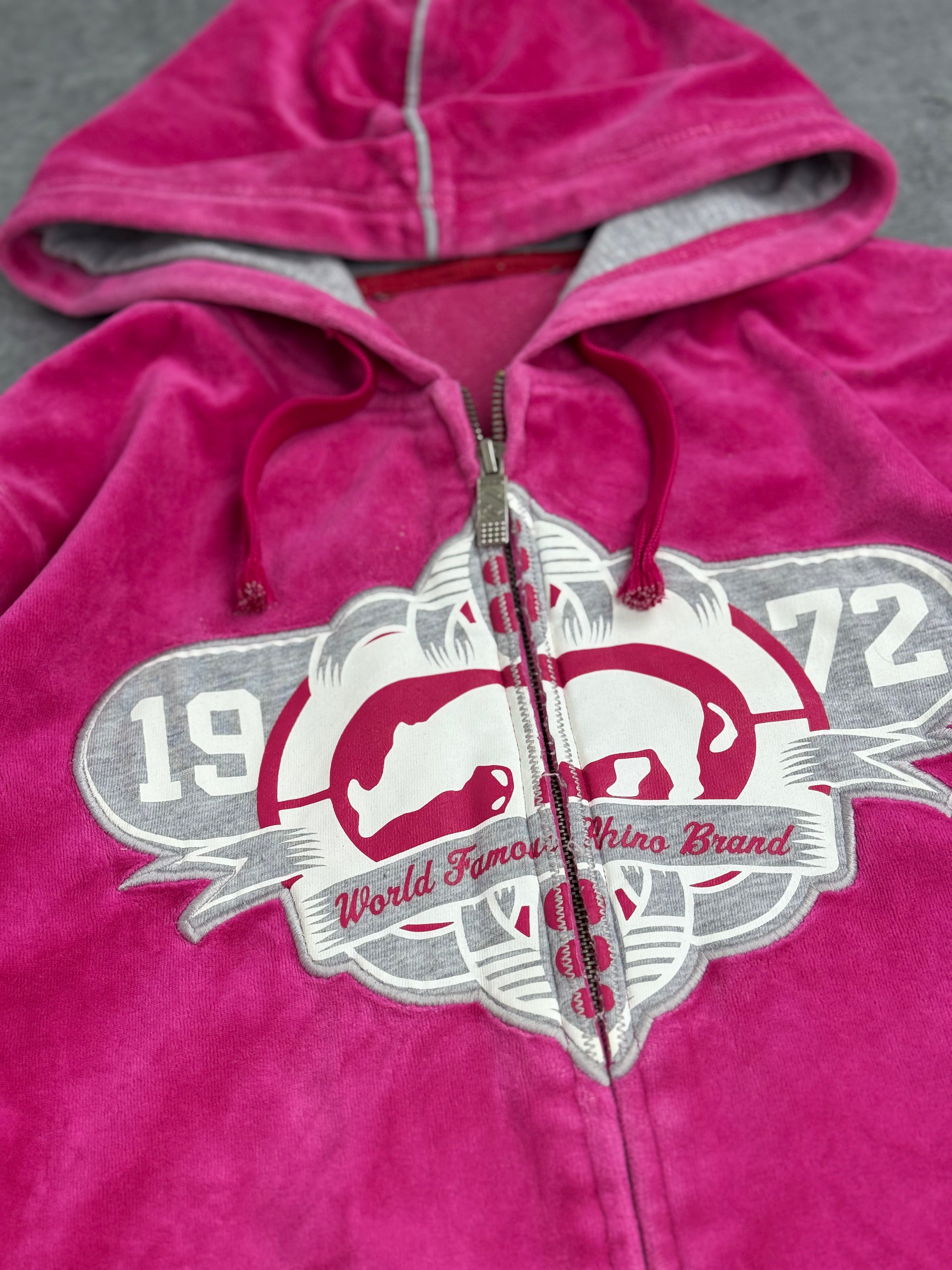 Ecko Unltd Red Damska Bluza z Kapturem Welurowa Spellout y2k rozpinana Skater 2000s
